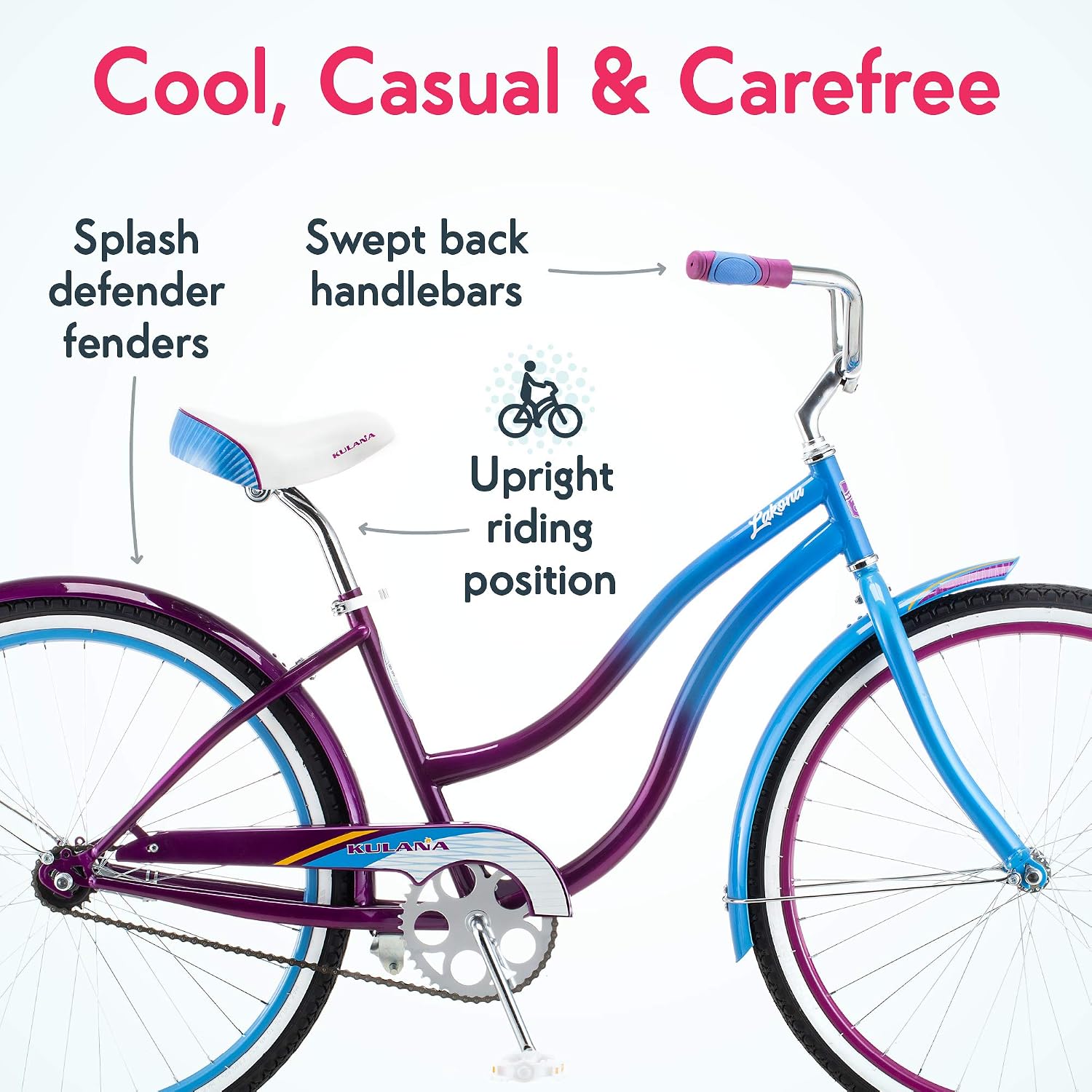 Kulana Lakona Shore, Tide or Wave Cruiser Bike, 20, 24 or 26 Inch Bike for Adults and Youth, 7 or Single Speed Beach Cruiser Bicycle