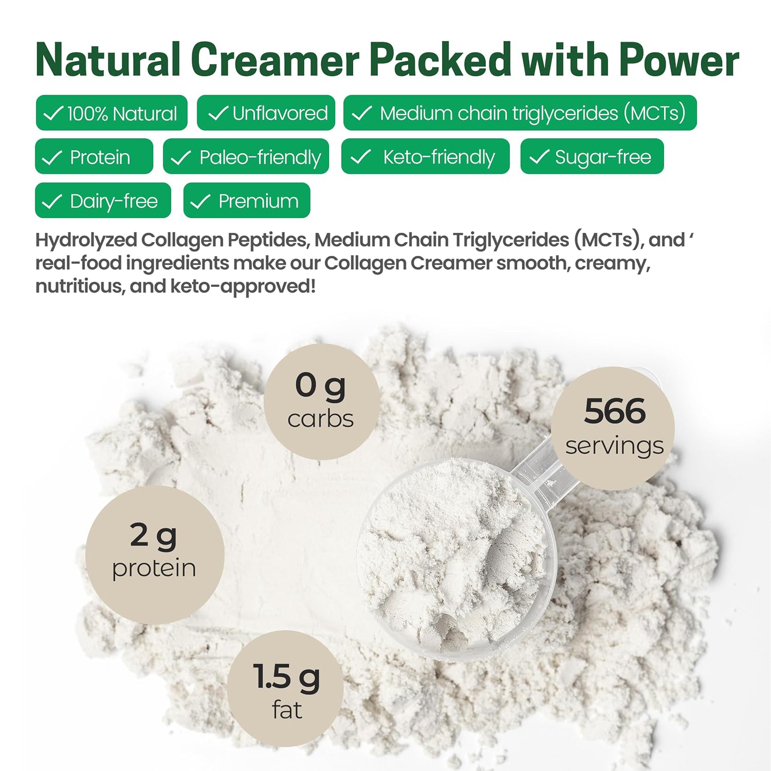 Z Natural Foods Collagen MCT Oil Creamer Powder- Vanilla, 16 oz (Pack of 1)