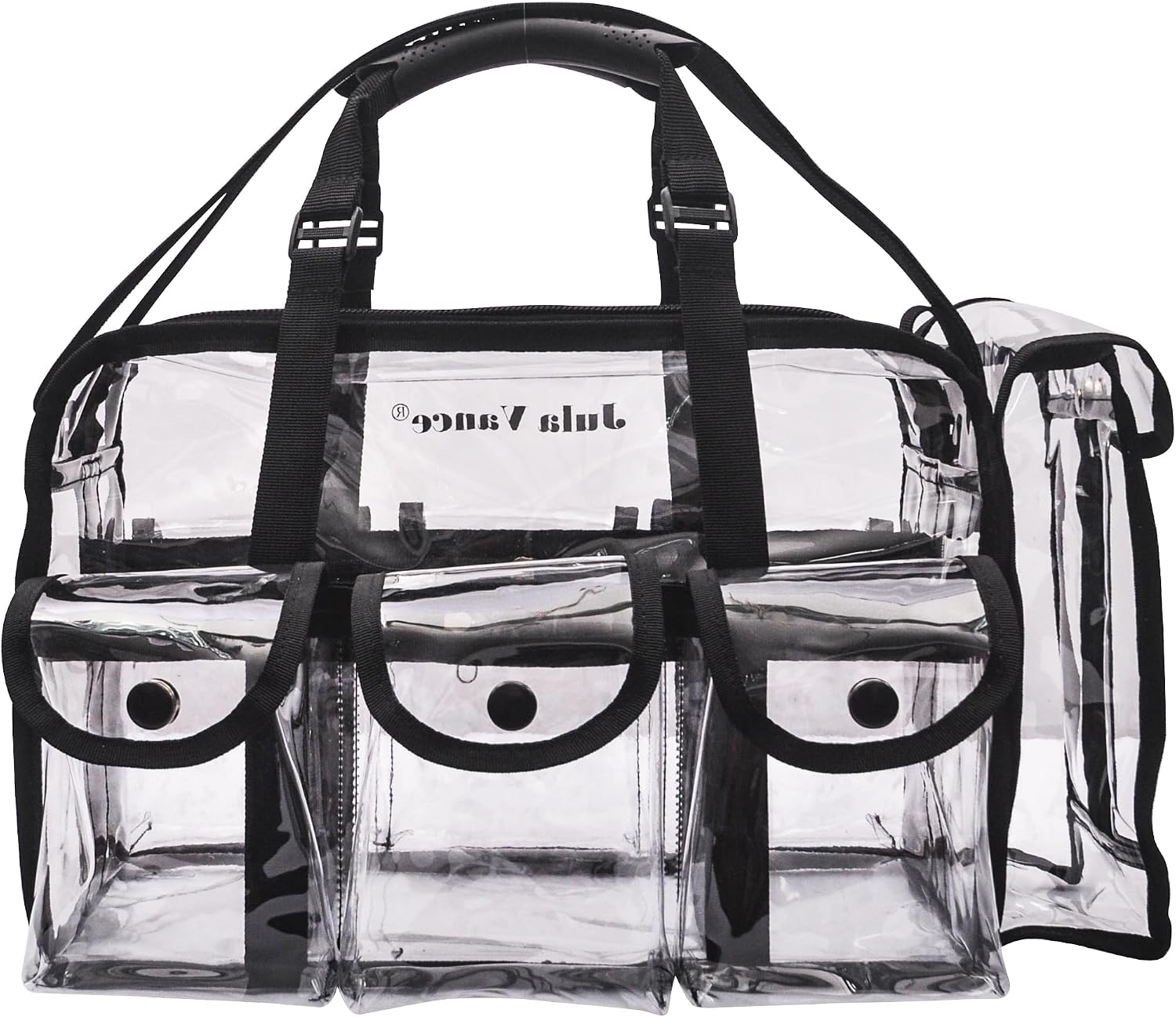 Professional Clear PVC Makeup Kits Organizer Make up Set Bag MUA Carry All Artist Transparent Vinyl Travel Cosmetic Bag with 6 External Pockets &