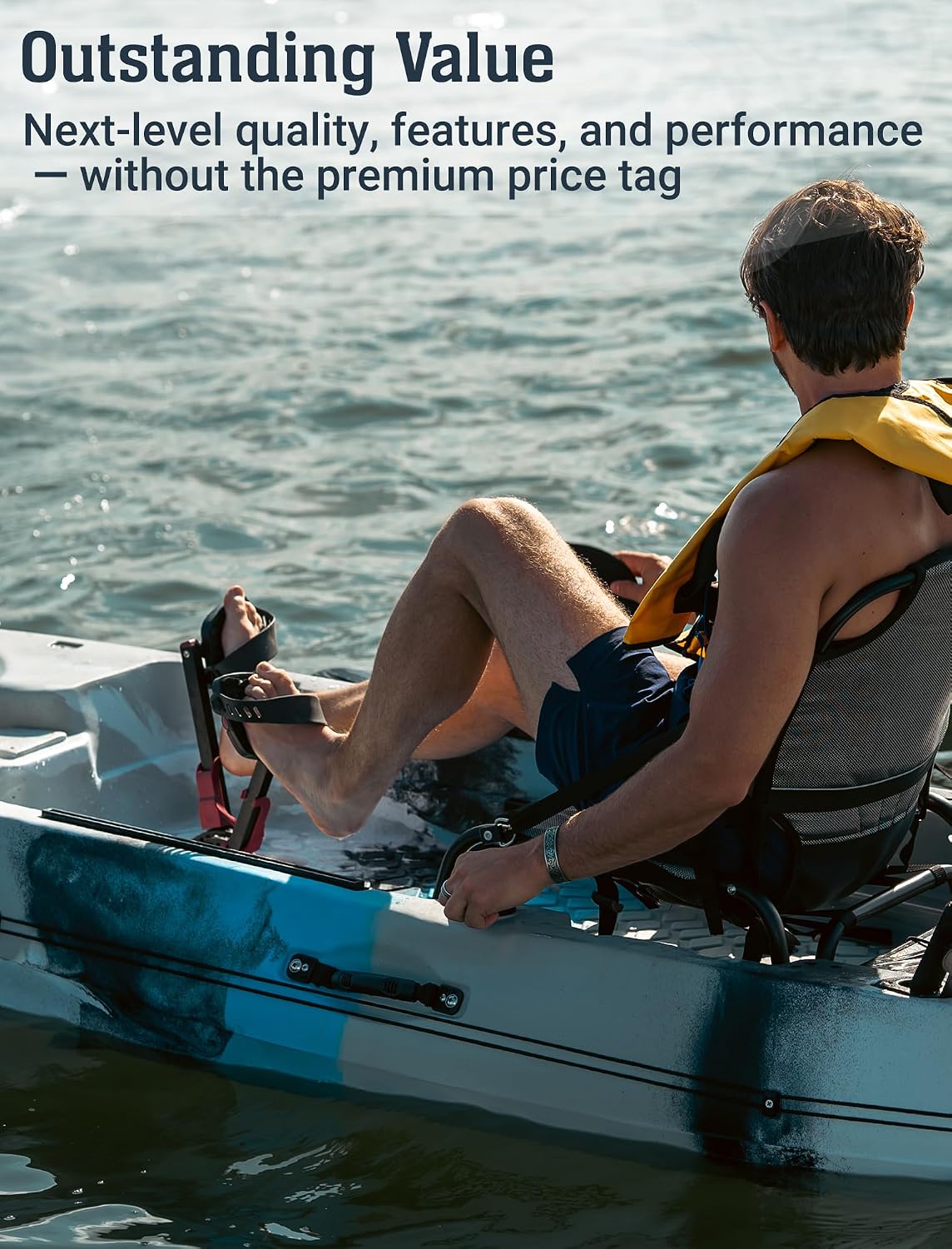 BKC Brooklyn 12.5 Pro Pedal Fishing Kayak, Propeller Drive | Hands-free propeller drive, rudder steering, 550 lb capacity, dry storage, rod holders, 12.5 ft sit-on-top hull