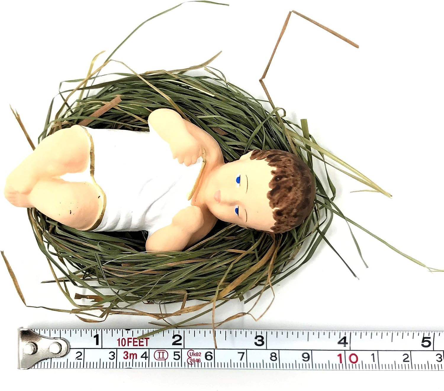 4 Inch Baby Jesus in Manger Figurine, Small Baby Jesus Manger Crib for Nativity Set on Natural Hay, Handcrafted Holy Gift Made in Poland
