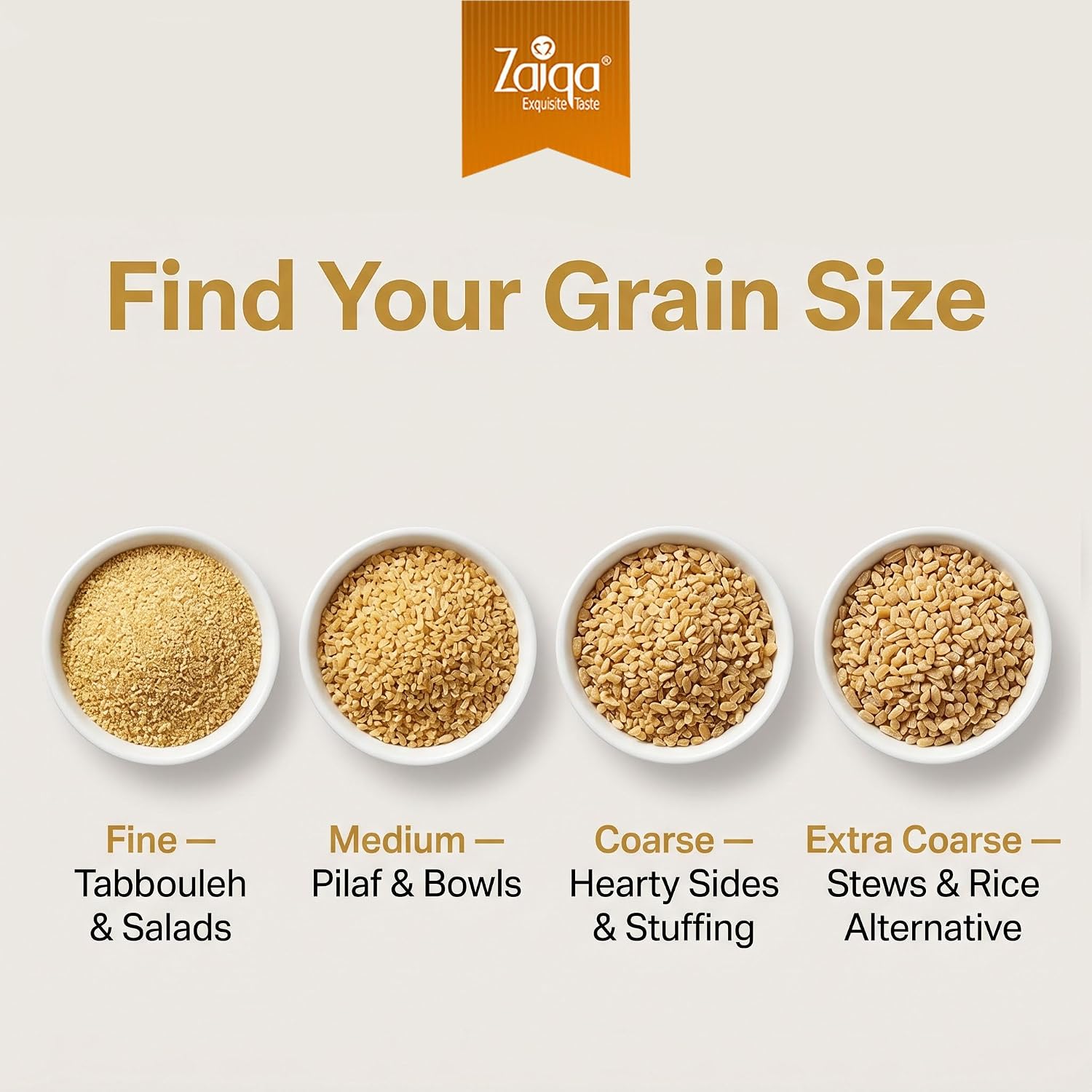Zaiqa Bulgur Wheat #3 Coarse Grain - 2LB | 100% Whole Durum, Non-GMO & Vegan | Quick-Cooking Ancient Grain for Pilaf, Hearty Sides, Stuffing & Soups
