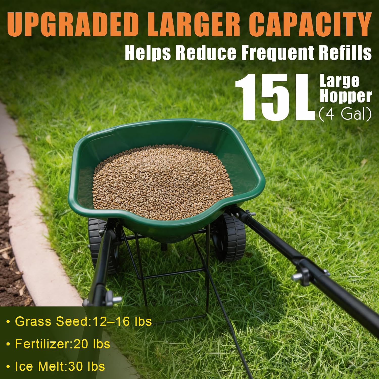 15L Walk-Behind Broadcast Spreader, Push Seed & Fertilizer | Adjustable 6 Flow Controls, Suitable For Seed, Fertilizer, Salt And Ice Melt