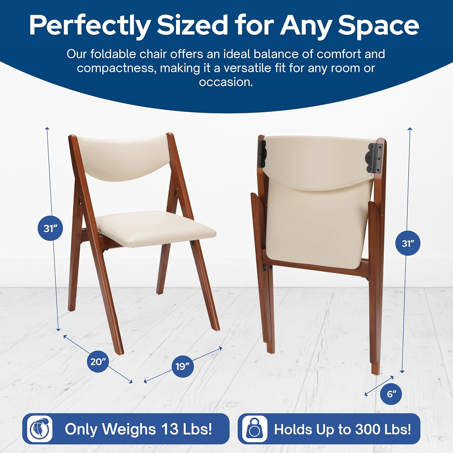 Stakmore Retro Modern Wood Folding Chairs Set of 2, Padded Upholstered Seat, Solid Hardwood Dining & Card Table Chairs, A-Frame Design, Steel Folding Mechanism, No Assembly, Space Saving, Cherry Frame