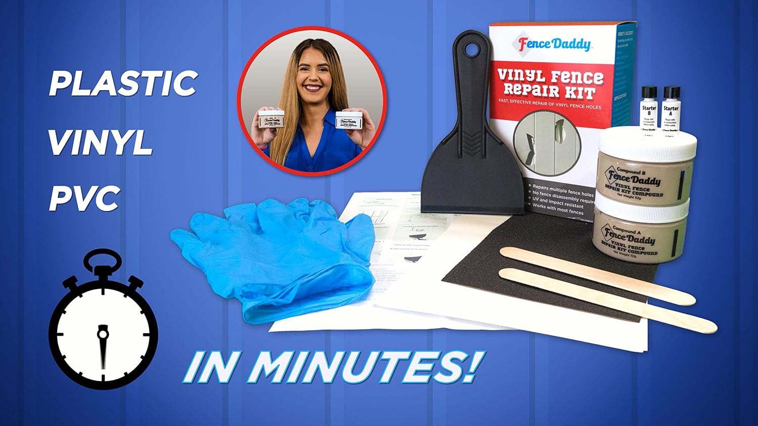 Vinyl Fence Post Repair Kit (Alternative to Replacement Vinyl Fence Panels, Posts, Pickets, Sections, Rails and Parts) White Fence Daddy Kit