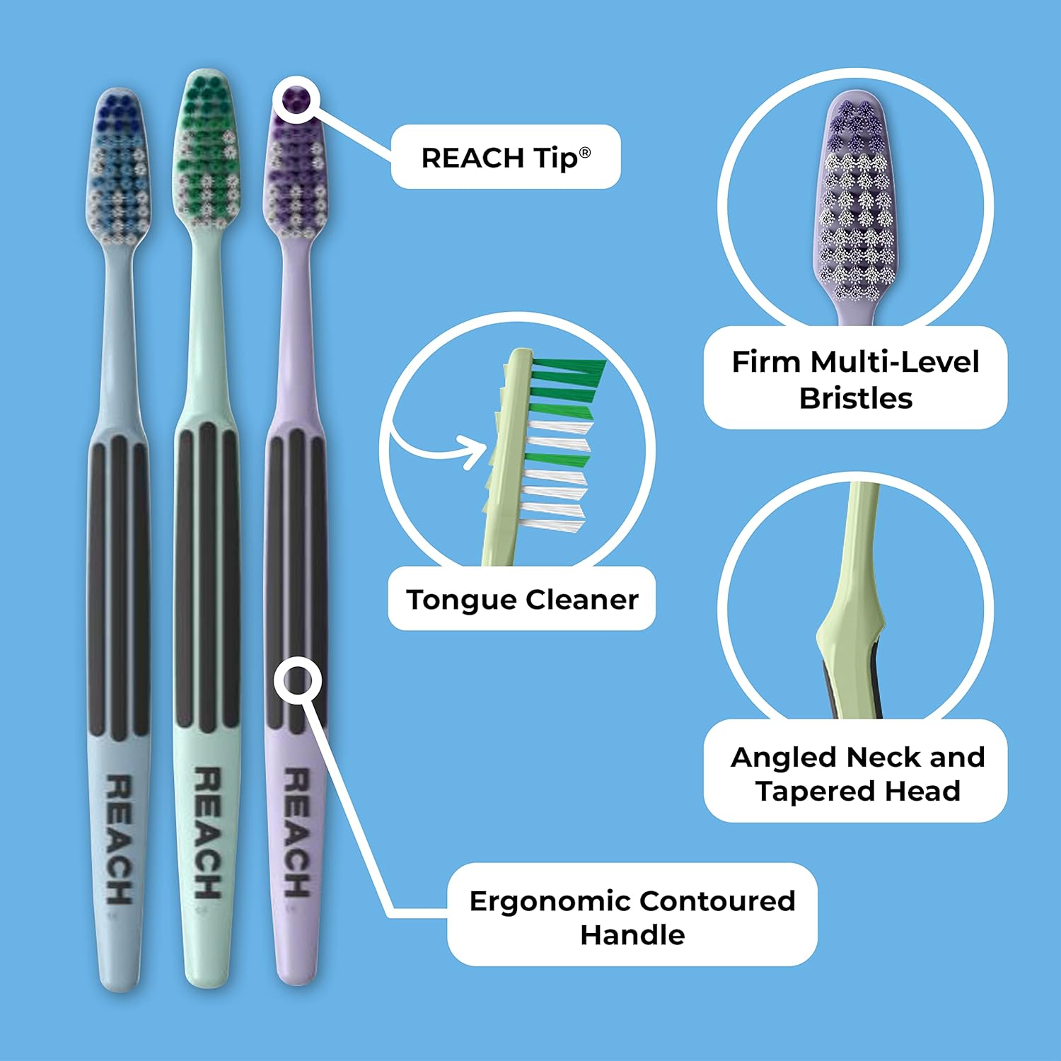 Reach Advanced Design Soft Bristle Toothbrush with Toothbrush Caps, 6 Count