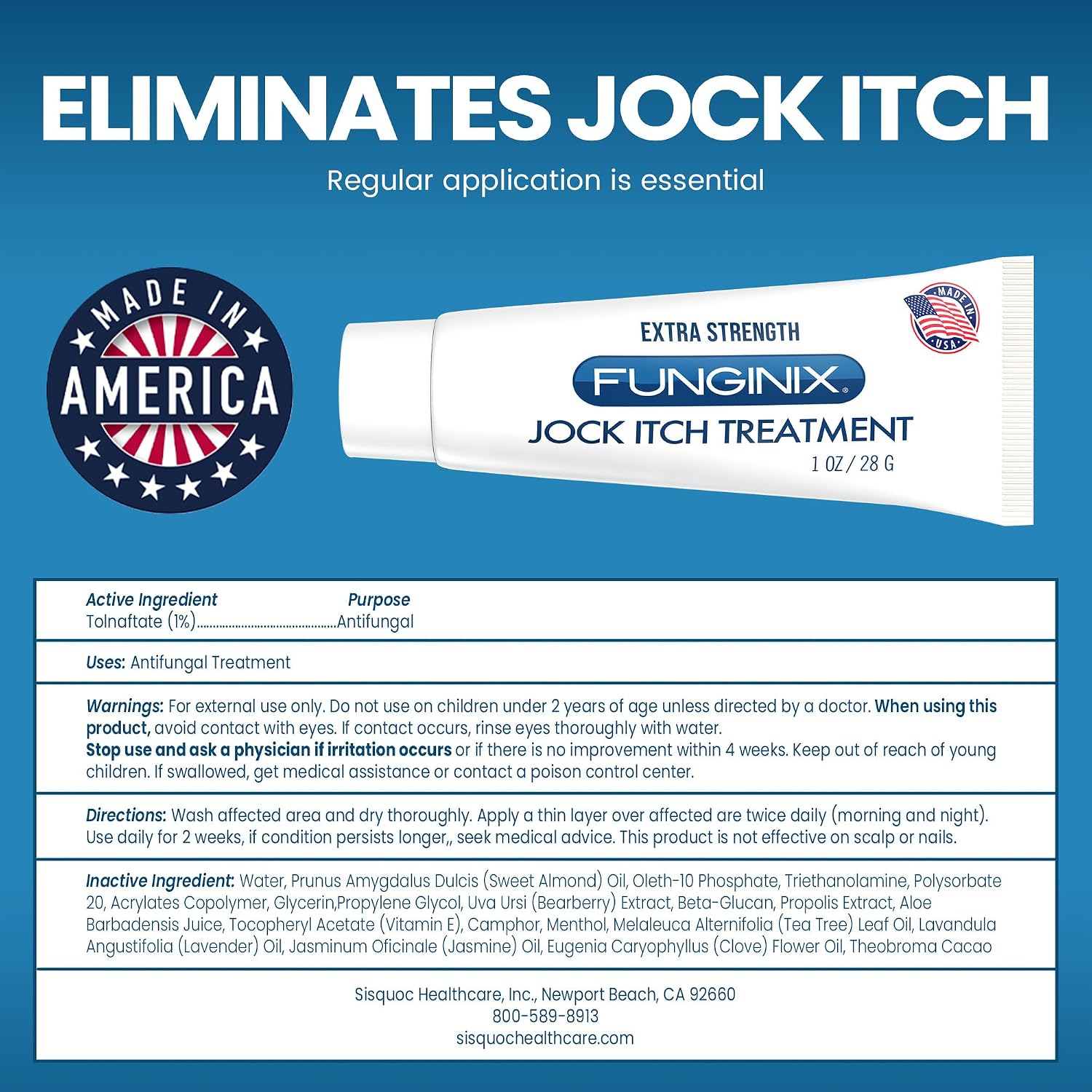 FUNGINIX Jock Itch Treatment - Relieves Itching, Burning, Scaling, and Chafing, Natural Anti Itch Treatment with Tolnaftate