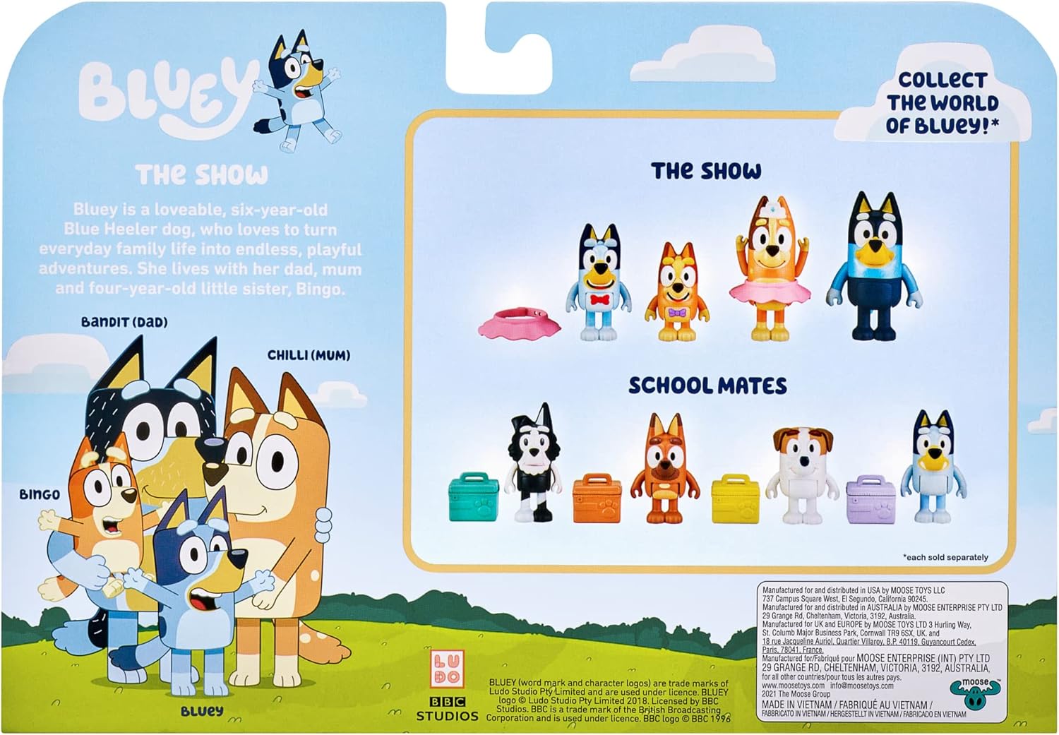 Bluey School Figurine Toys Pack of 4, Articulated Character Toys with Chloe, Rusty, and Calypso Figurines, Small Action Figures for Kids Ages 3+