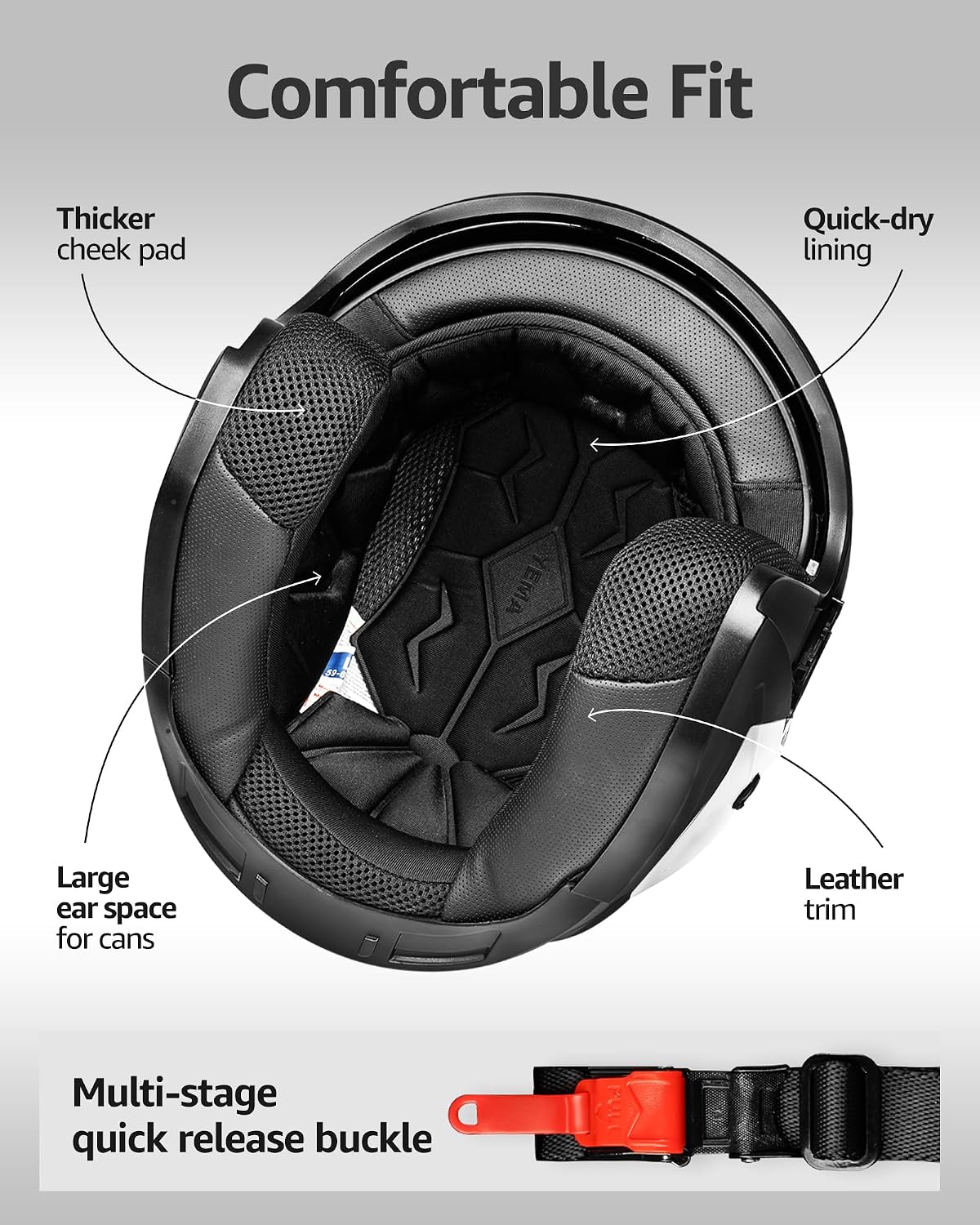 YEMA Open Face Motorcycle Helmets, DOT Approved 3/4 Moped Helmet Dual Visor Quick Release Buckle, Helmets for Adults Motorcycle Men Women Helmets for Moped Scooter Streey