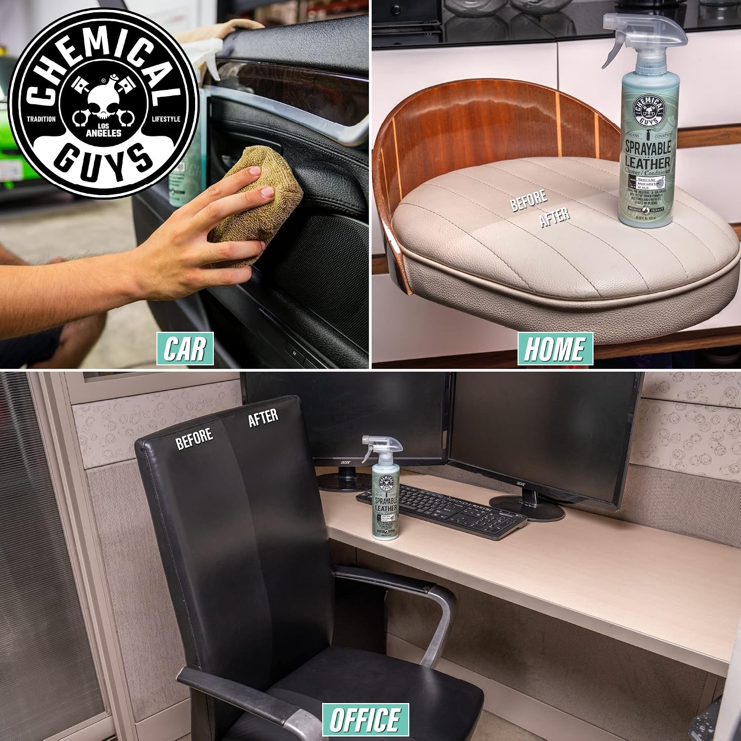 Chemical Guys, Sprayable Leather Cleaner & Conditioner in One Spray, 16 oz | One-step spray cleans and nourishes leather, vinyl and faux on seats, furniture and apparel, dirt lifts away