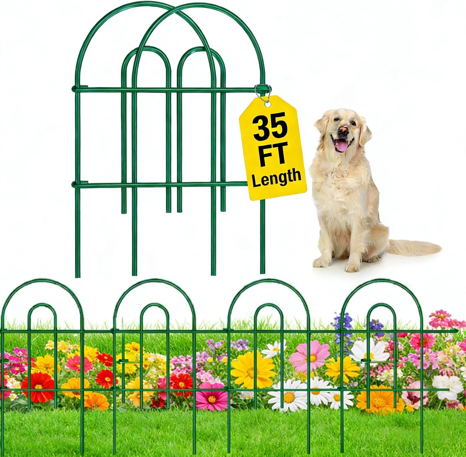 AMAGABELI 10 Panels 17in(H)×10ft(L) Decorative Garden Fences and Borders for Dogs No Dig Rustproof Metal Fence Panels Garden Edging Border Animal Barrier Fencing for Flower Beds Yard Patio Decor Black