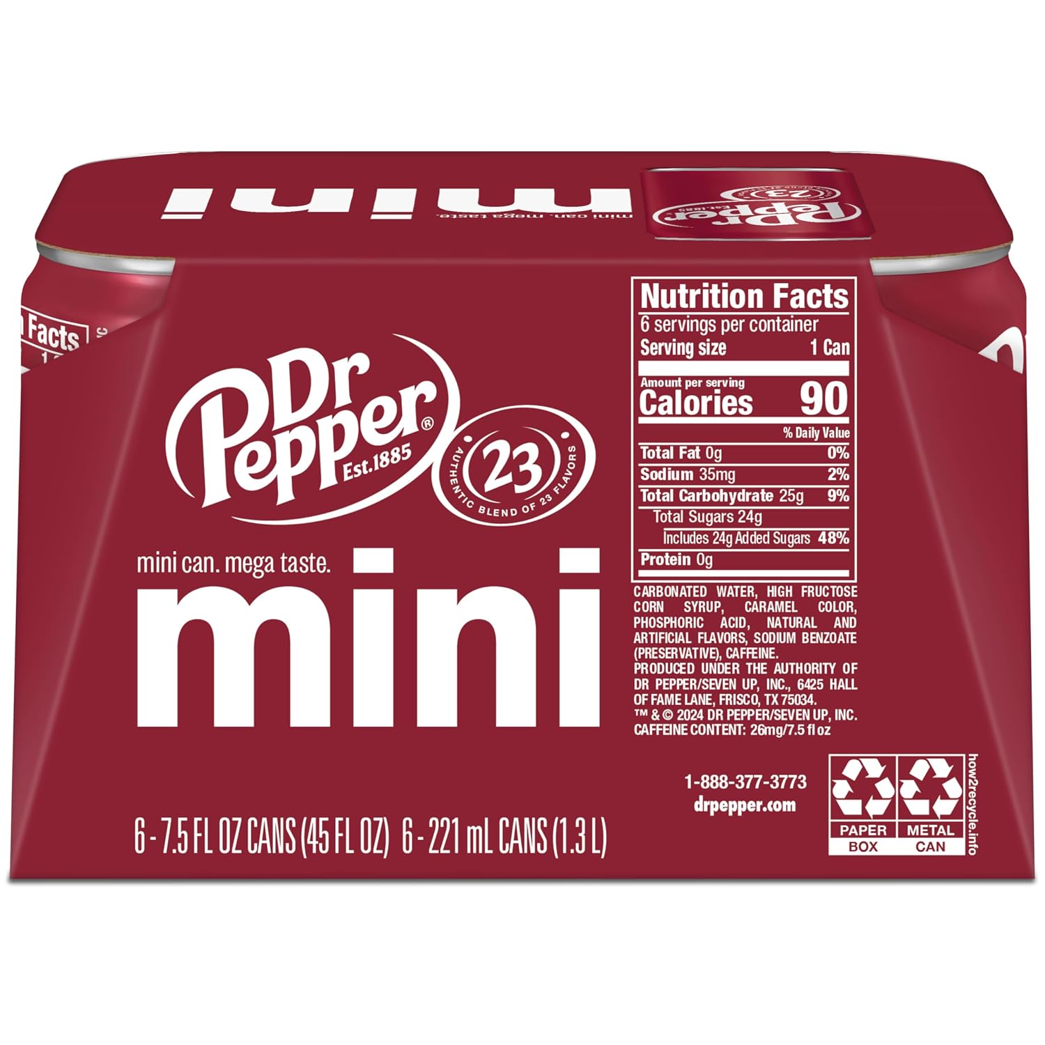 DR PEPPER - MINI CANS, 7.5 OZ, 6 PK