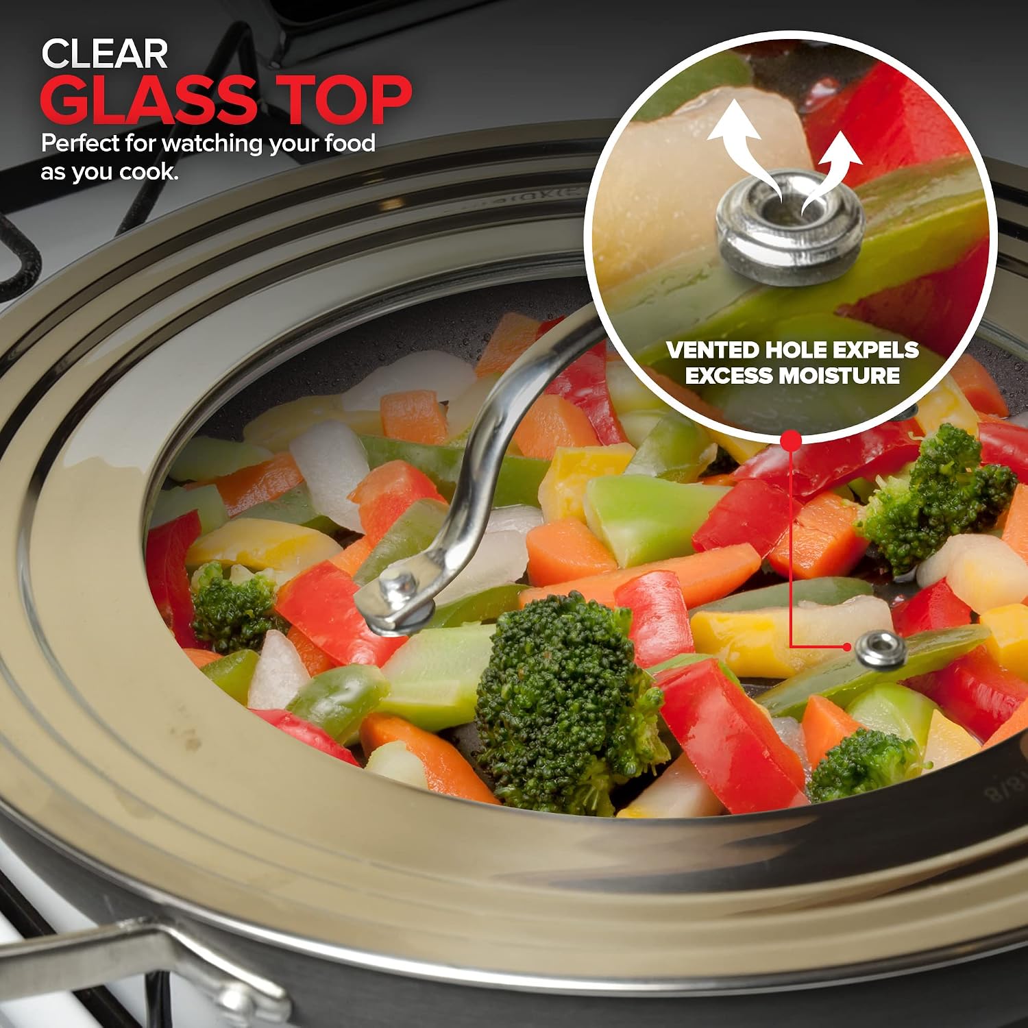 Modern Innovations Universal Lid with Tempered Glass Top for Pots & Pans, Fits 8.25, 9, 10, 11