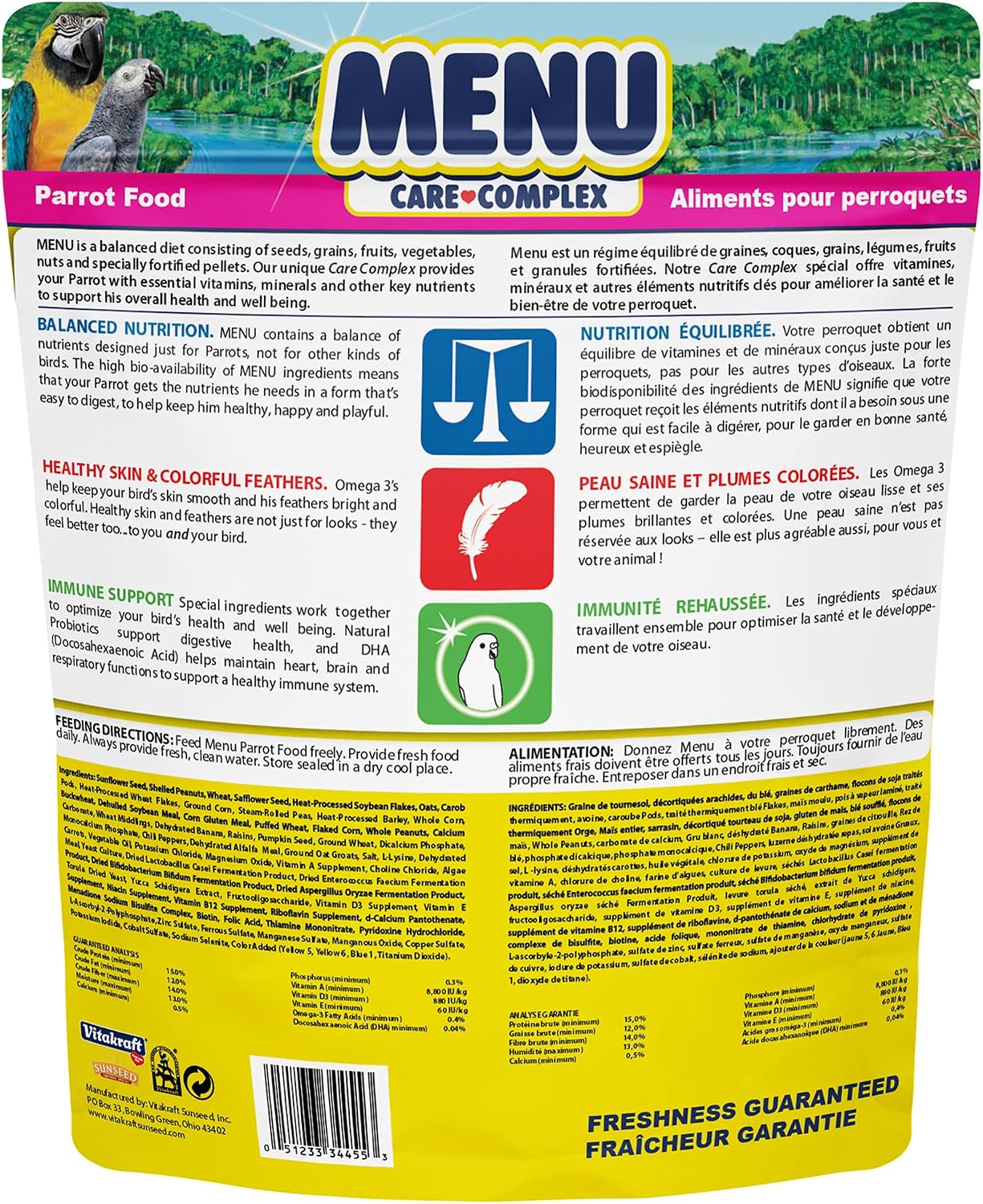 Vitakraft Menu Premium Parrot Food - Vitamin-Fortified - Macaw, Amazon, Conure, and Parrot Food for Large Birds 5 Pound (Pack of 1)