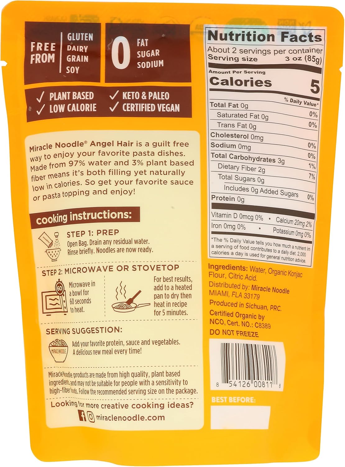 Miracle Noodle Organic Plant Based Angel Hair Noodles, 7 OZ