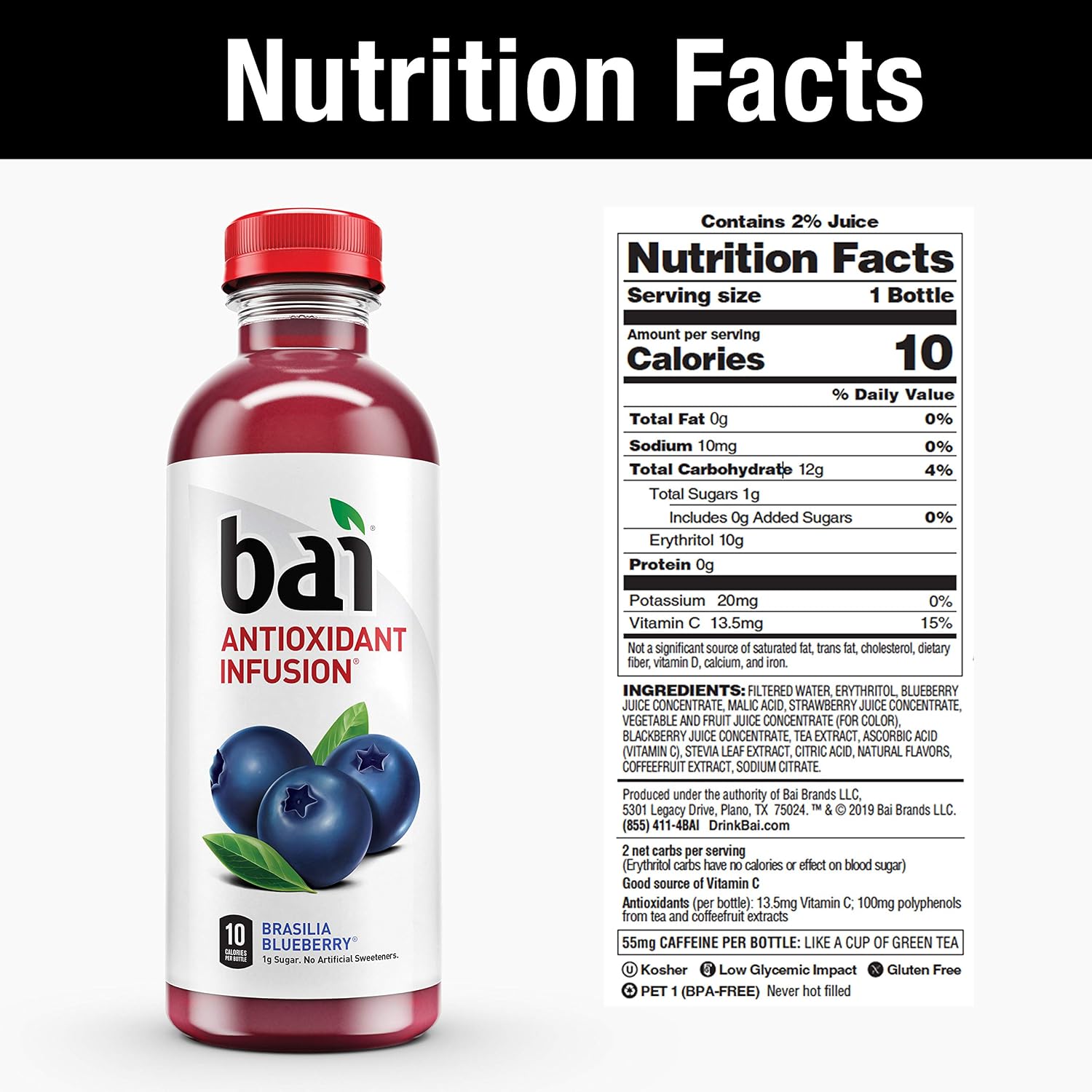 Bai Coconut Flavored Water Puna Coconut Pineapple, Antioxidant Infused, Coconut Pineapple Flavored Water Drink, 18 Fluid Ounce Bottles, 6 Count