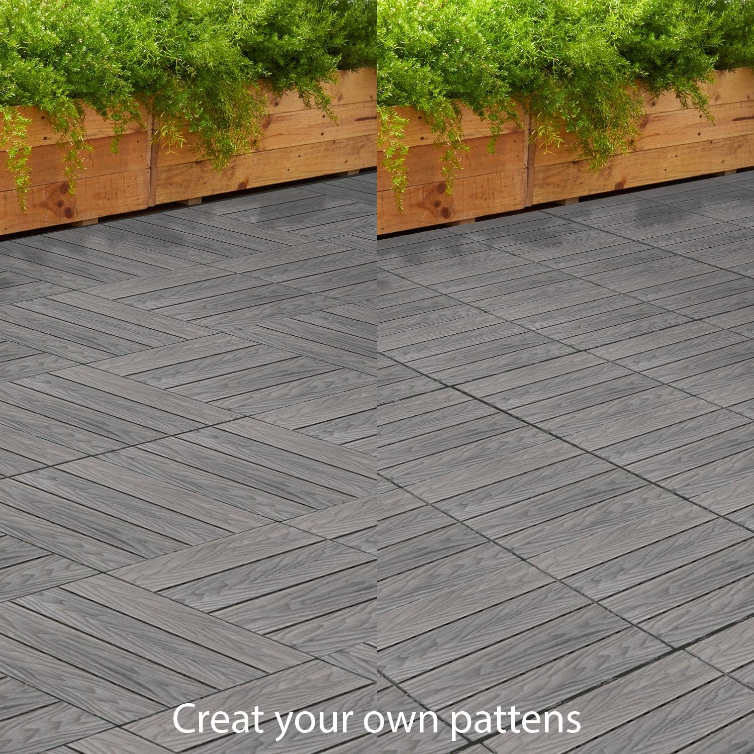 ECOOPTS 12"x12" Interlocking Deck Tiles Patio Floor Tiles Outdoor Flooring Wood Deck Tiles for Porch Balcony Backyard, 9 Slat x 15 Boxes, Brown