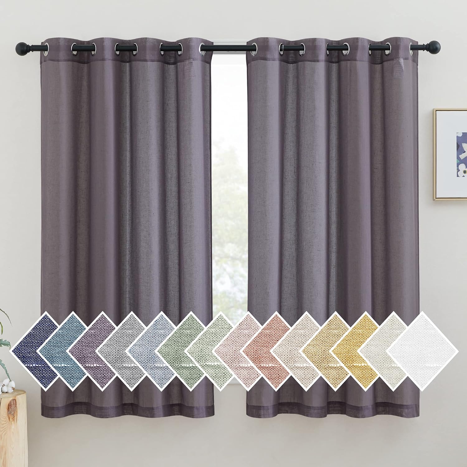 NICETOWN Linen Curtains Semi Sheer Bedroom Window Curtains