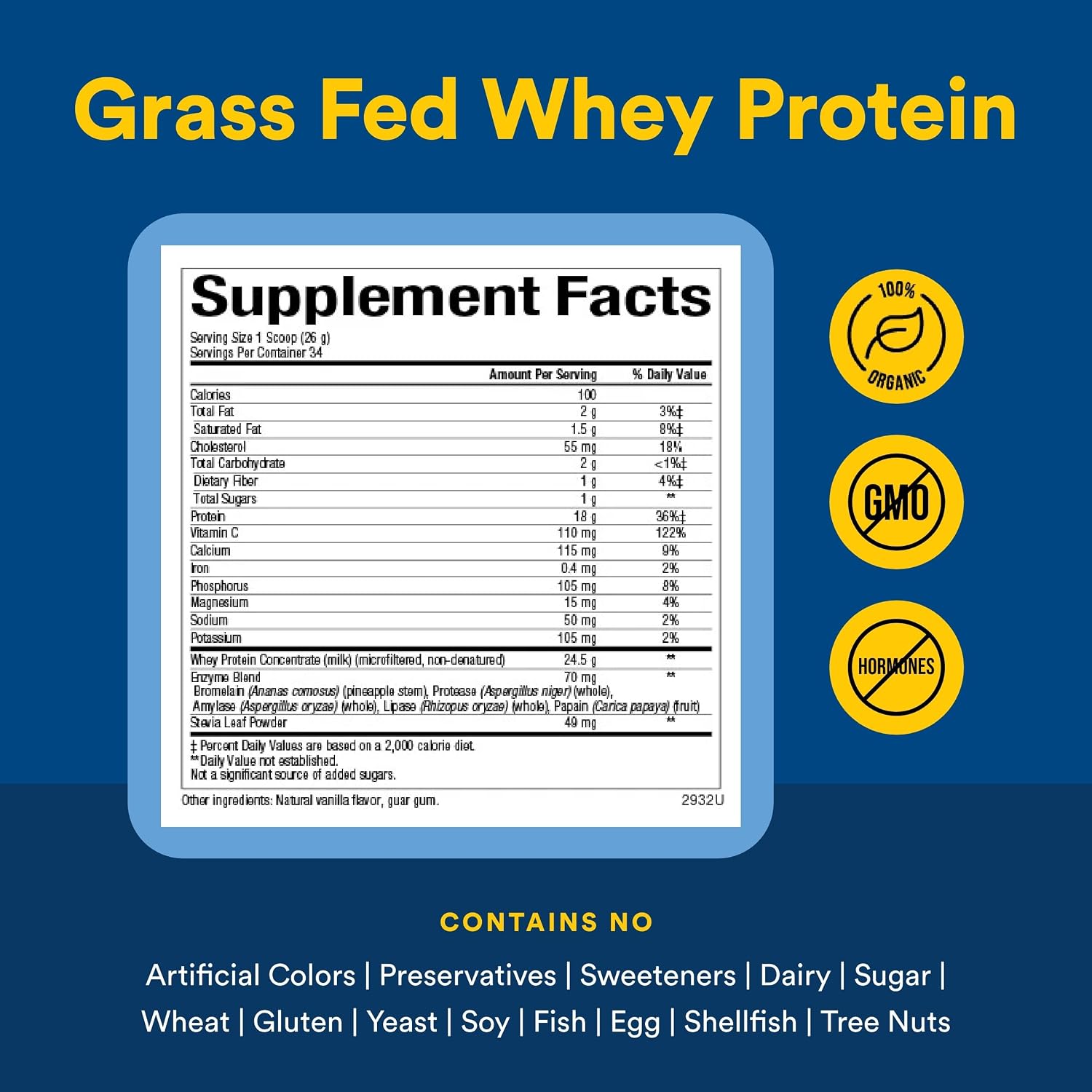 Whey Factors by Natural Factors, Grass Fed Whey Protein Concentrate, Aids Muscle Development and Immune Health, Unflavored, 2 lb