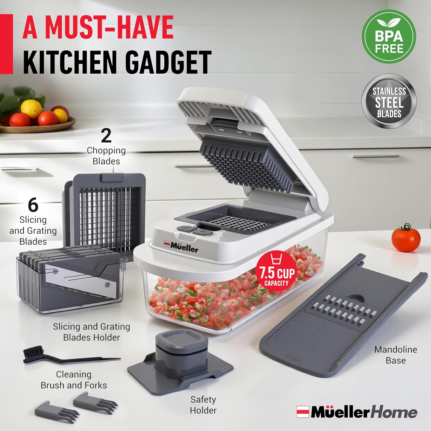 Mueller The Real Original Pro Vegetable Chopper & Mandoline Slicer, 10-in-1