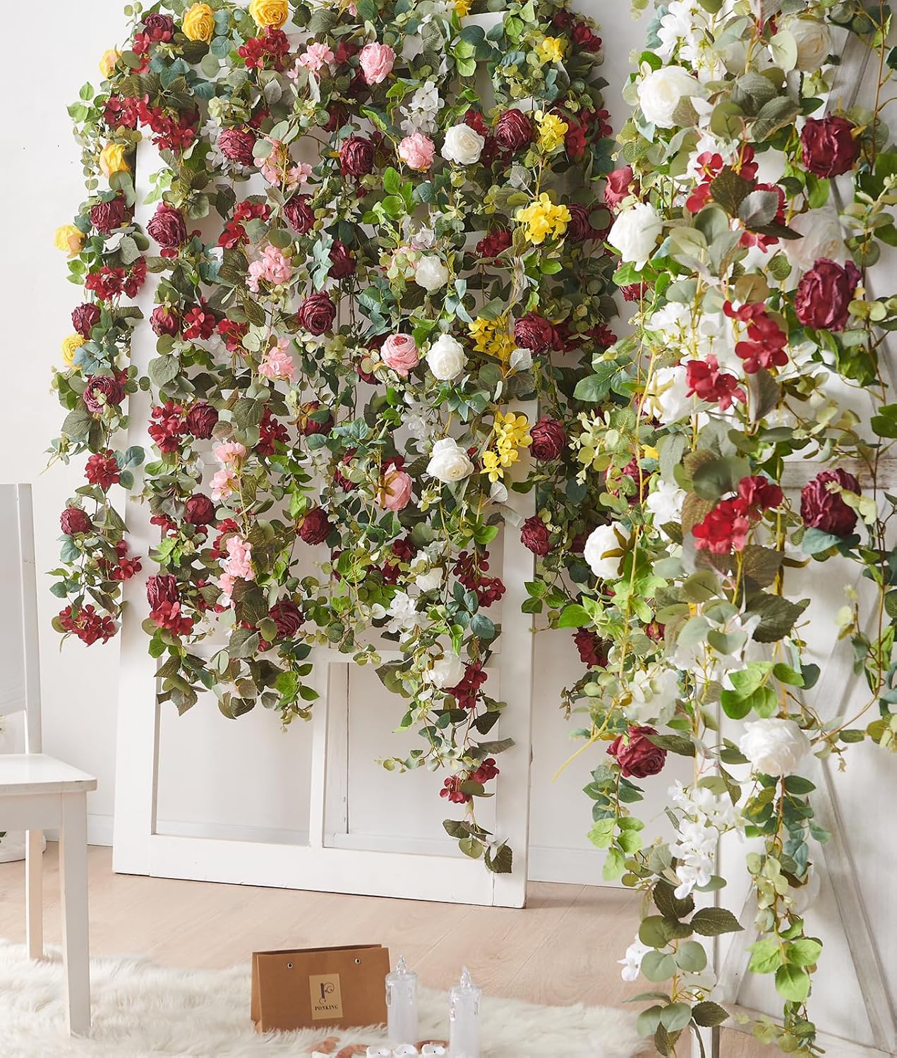 8Pcs x 8.2FT Artificial Flower Garland Floral Rose Vine Decor, Pink Flower