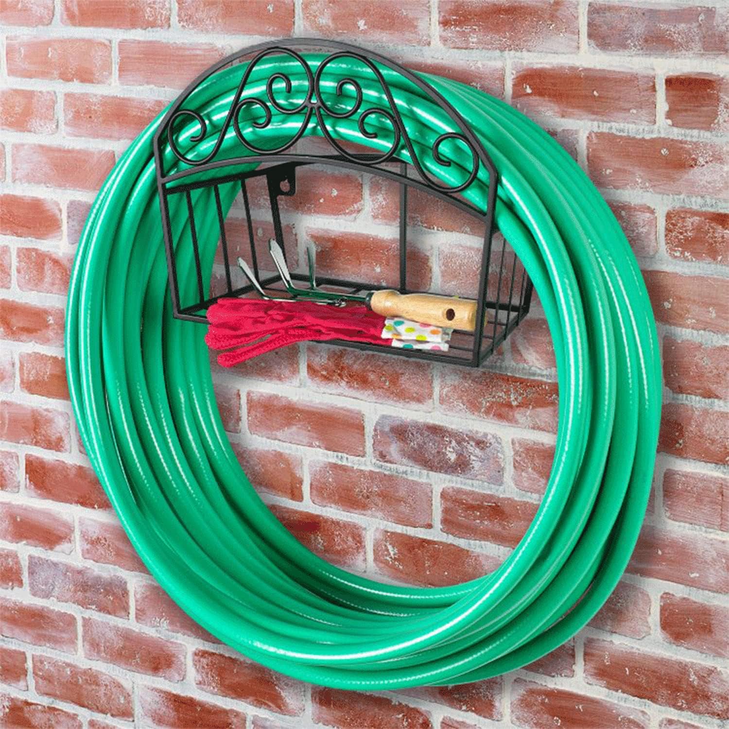 Liberty Garden Products 241 Decorative Black Garden Hose Butler with Shelf, Holds 125-Feet 14 x 6.7 x 11.5