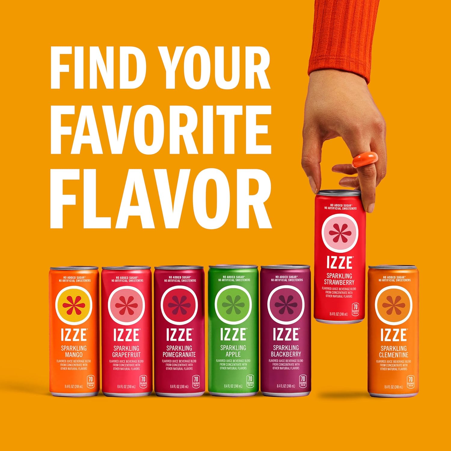IZZE Sparkling Water Juice Beverage Blend, Pineapple, No Sugar Added, 8.4 FL OZ, 24 Cans