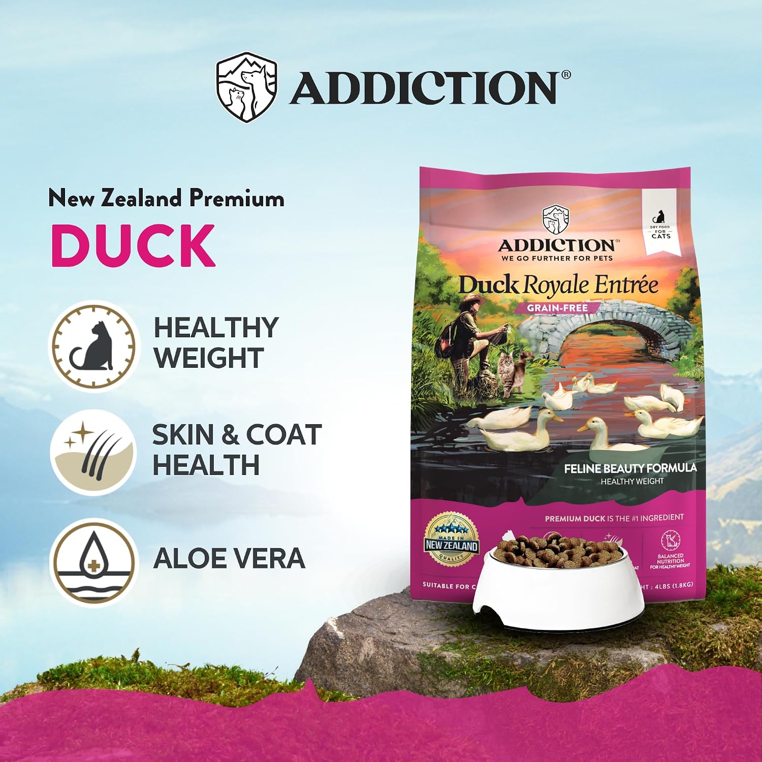 Addiction Viva La Venison Grain-Free Dry Cat Food - with Premium Venison to Support Muscle Development & Maintenance - High-Protein Recipe with Chicken & Low Carb - Made in New Zealand - 4lbs