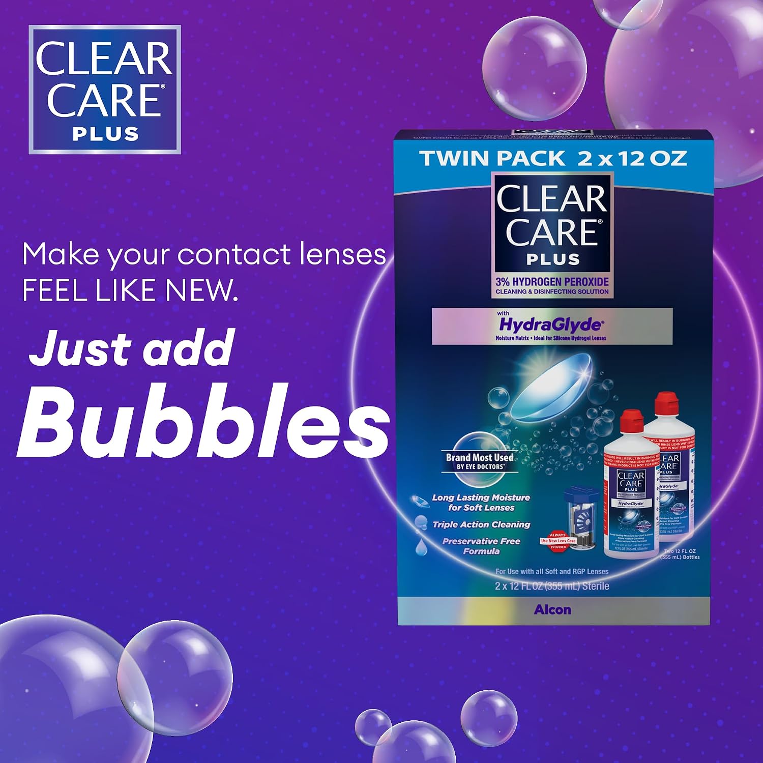 CLEAR CARE PLUS Cleaning & Disinfecting Contact Lens Solution 12 Oz, 2 Pack