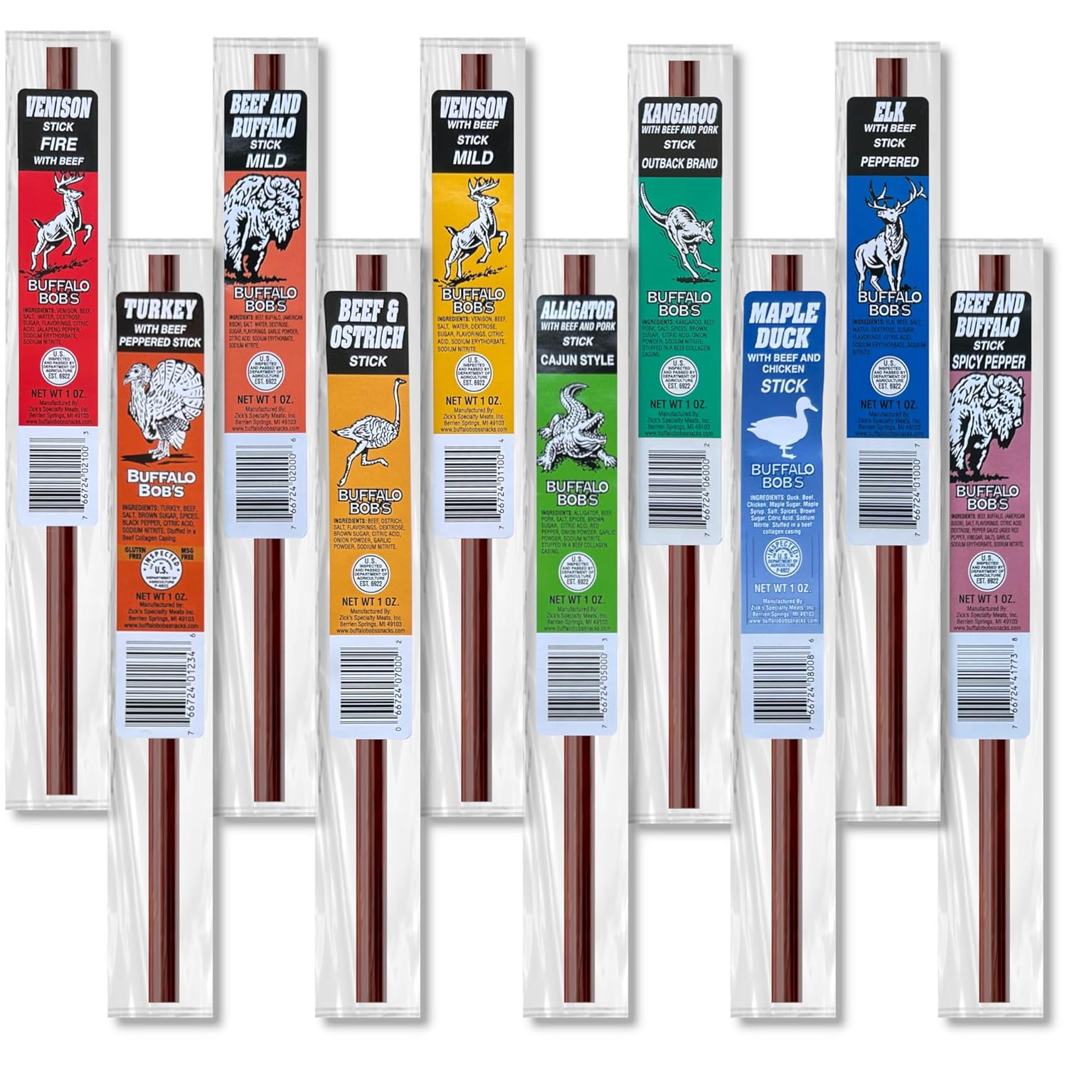 10 Piece Game Jerky Sticks Alligator-elk-buffalo-kangaroo-ostrich-pheasant-venison-wild Boar Variety Pack