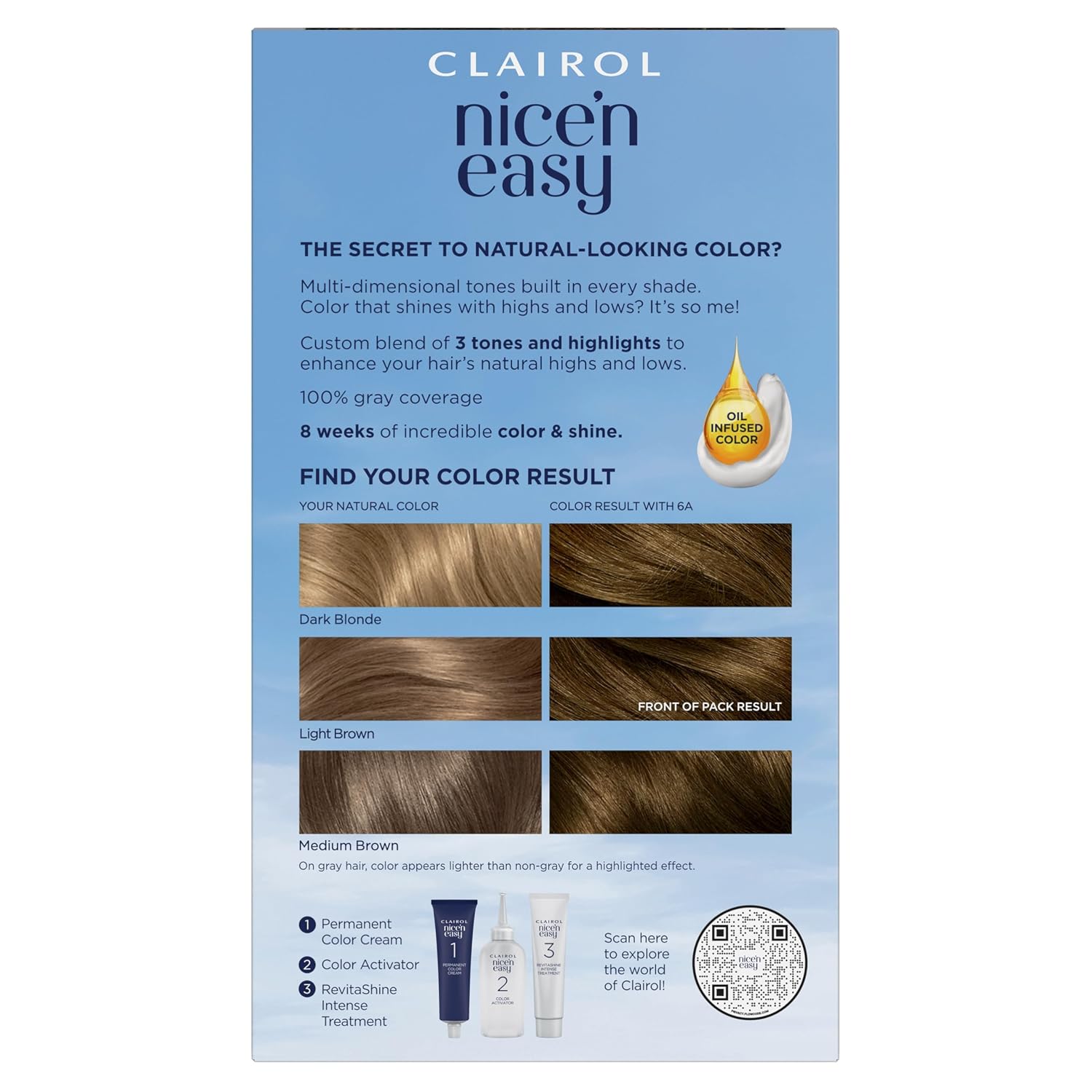 Clairol Nice'n Easy Permanent Hair Dye, 6A Light Ash Brown | Pack of 3