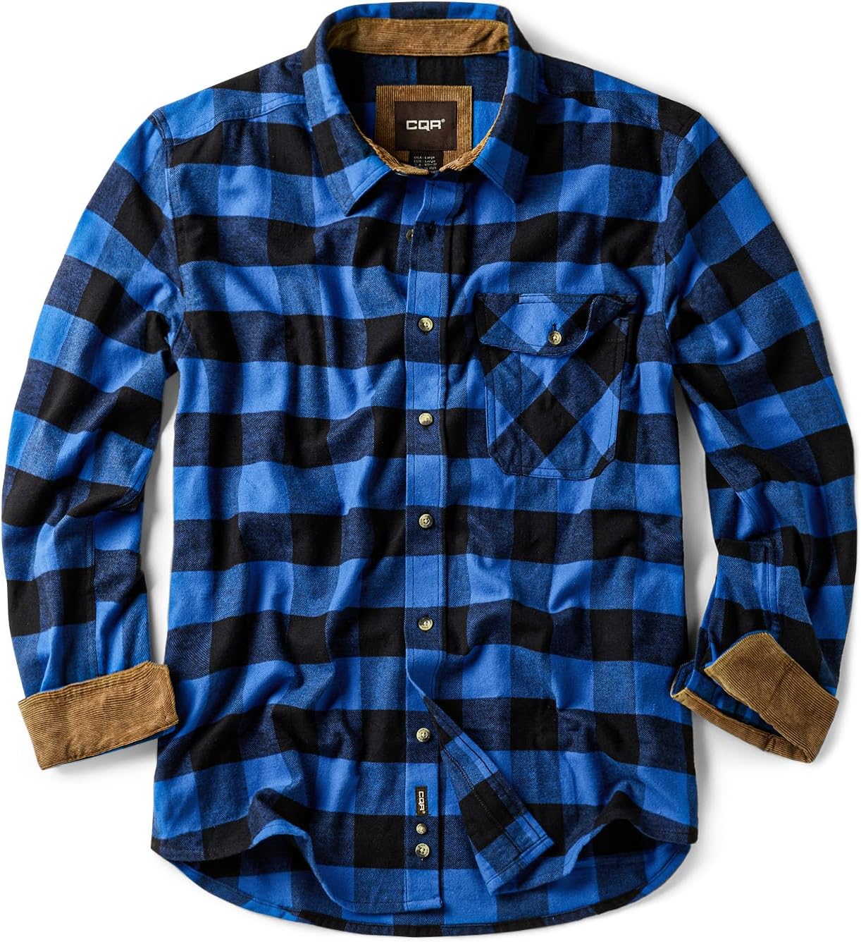 CQR Men's 100% All Cotton Button Down Flannel Shirts, Long Sleeve Brushed Warm Soft Casual Outdoor Plaid Shirt