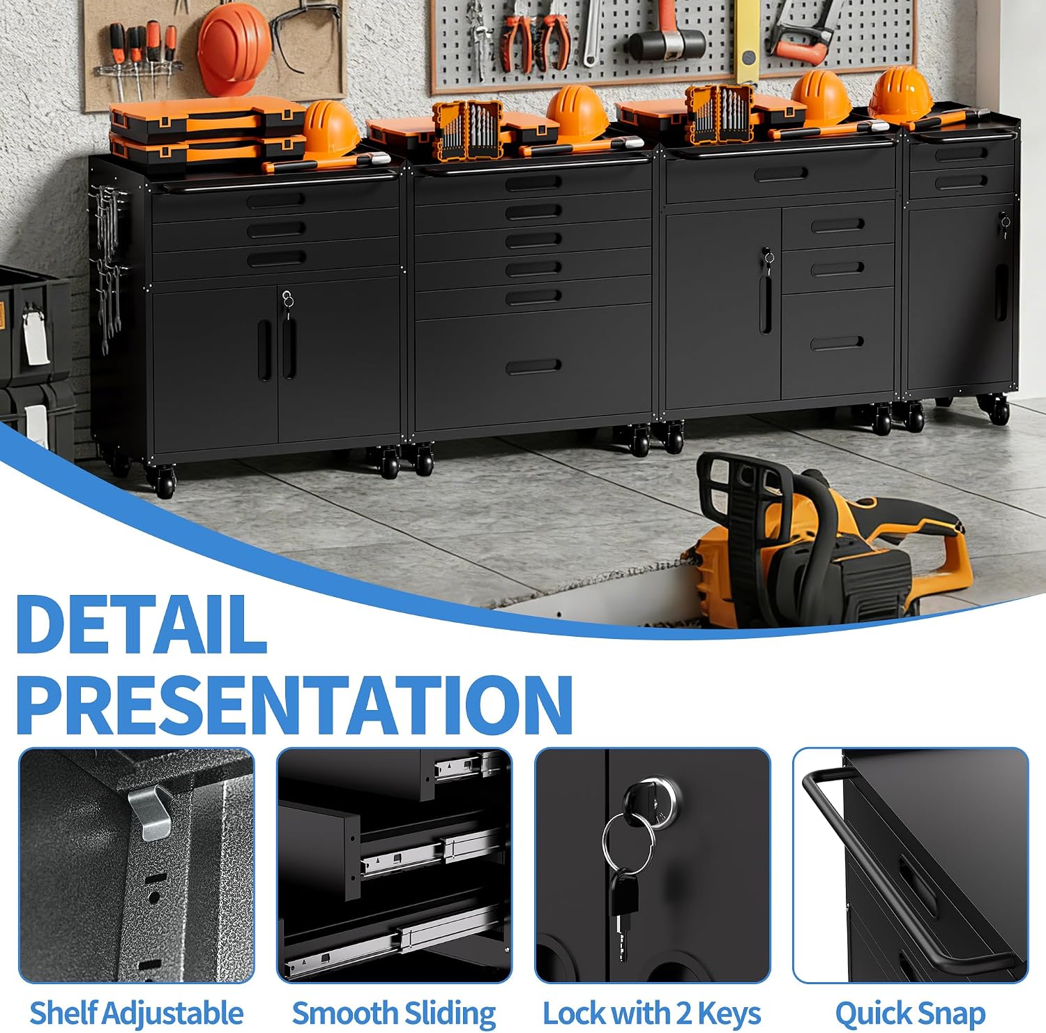 Metal Storage Cabinet for Garage, Tool Cabinet, Utility Cabinet | Wheeled, Rolling Tool Cabinet, 6 Drawers, Top Countertop, Pegboard, Assembly Required, Black