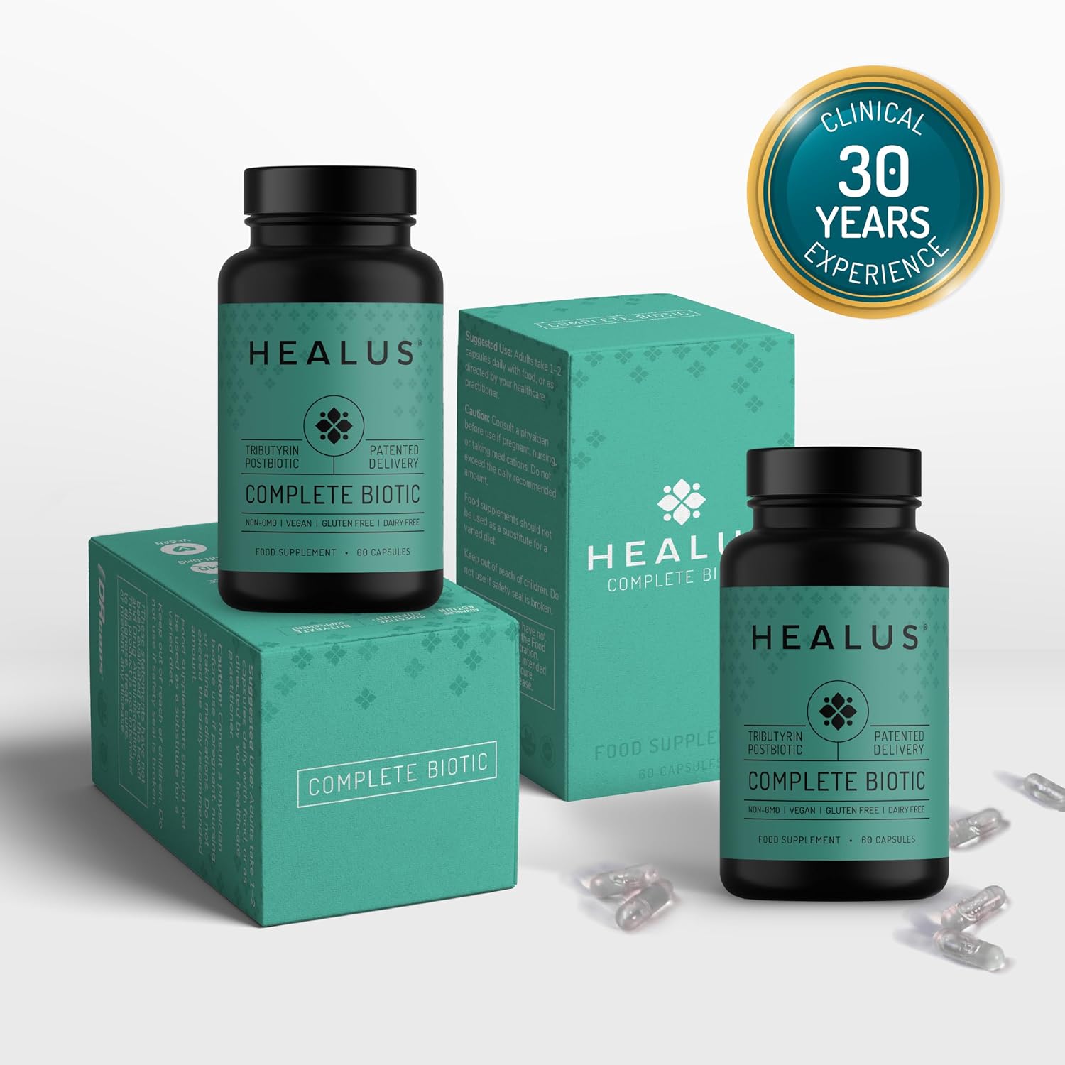 Healus Complete Biotic Postbiotic Tributyrin Supplement Butyrate Gut Health | Patented Delayed-Release Capsules