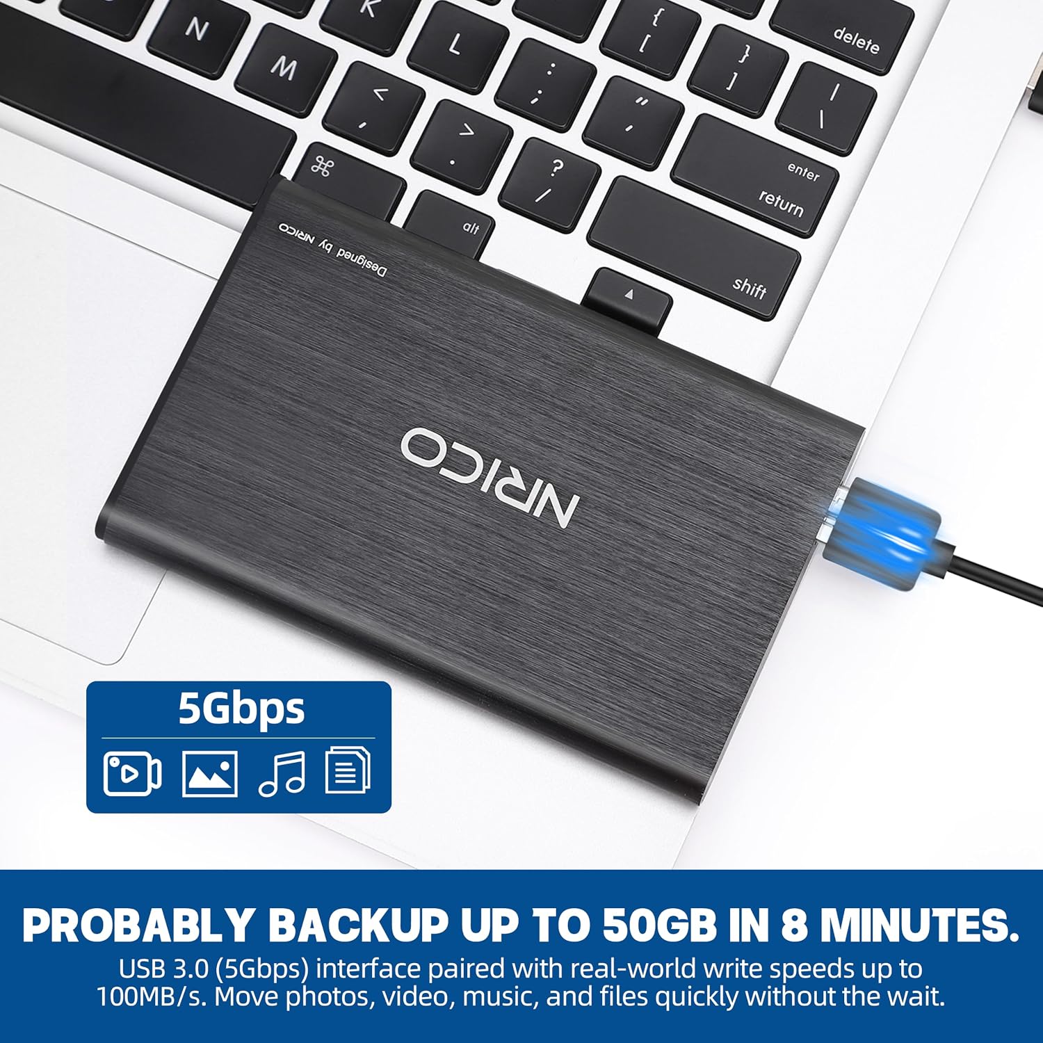 NRICO Ultra Slim 500GB Portable External Hard Drive USB3.0 HDD Storage | Compatible for PC, Desktop, Laptop,Mac,PS4, Xbox one(BLACK, 500,GB) large capacity external storage,Plug and Play