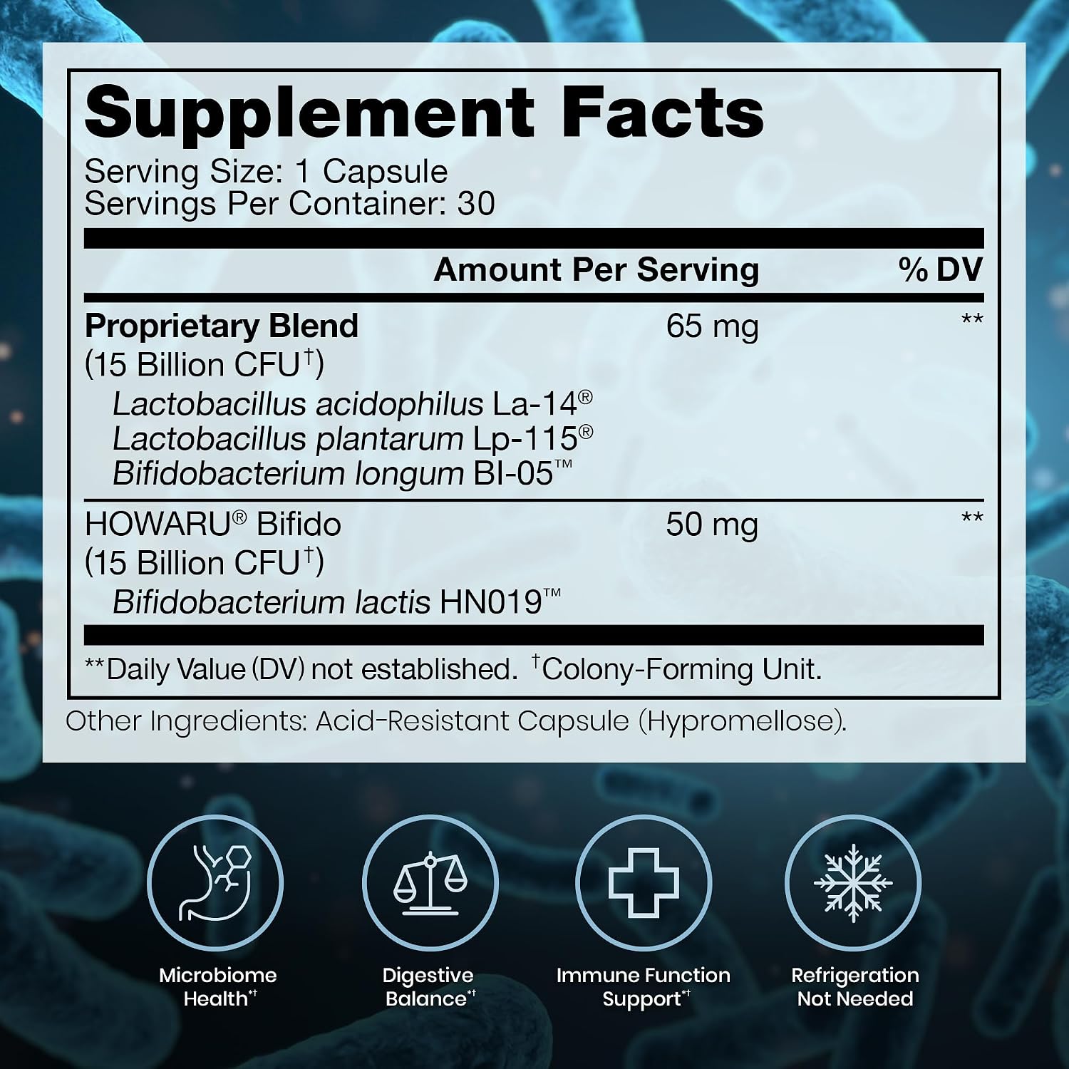 Power Probiotic Daily, 30 Billion CFU, 30 Capsules | 4-Strain Blend, Acid-Resistant Capsules, No Refrigeration Required, For Men & Women, 30 Servings