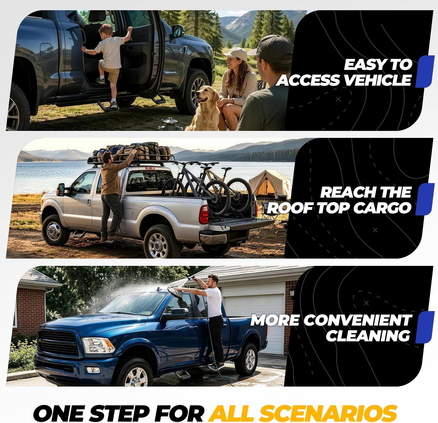 Auto Dynasty 1 Inch Universal Side Step with Mounting Brackets | Aluminum Step Rails Side Hoop Steps for Pickups & Trucks, Black Powder Coated