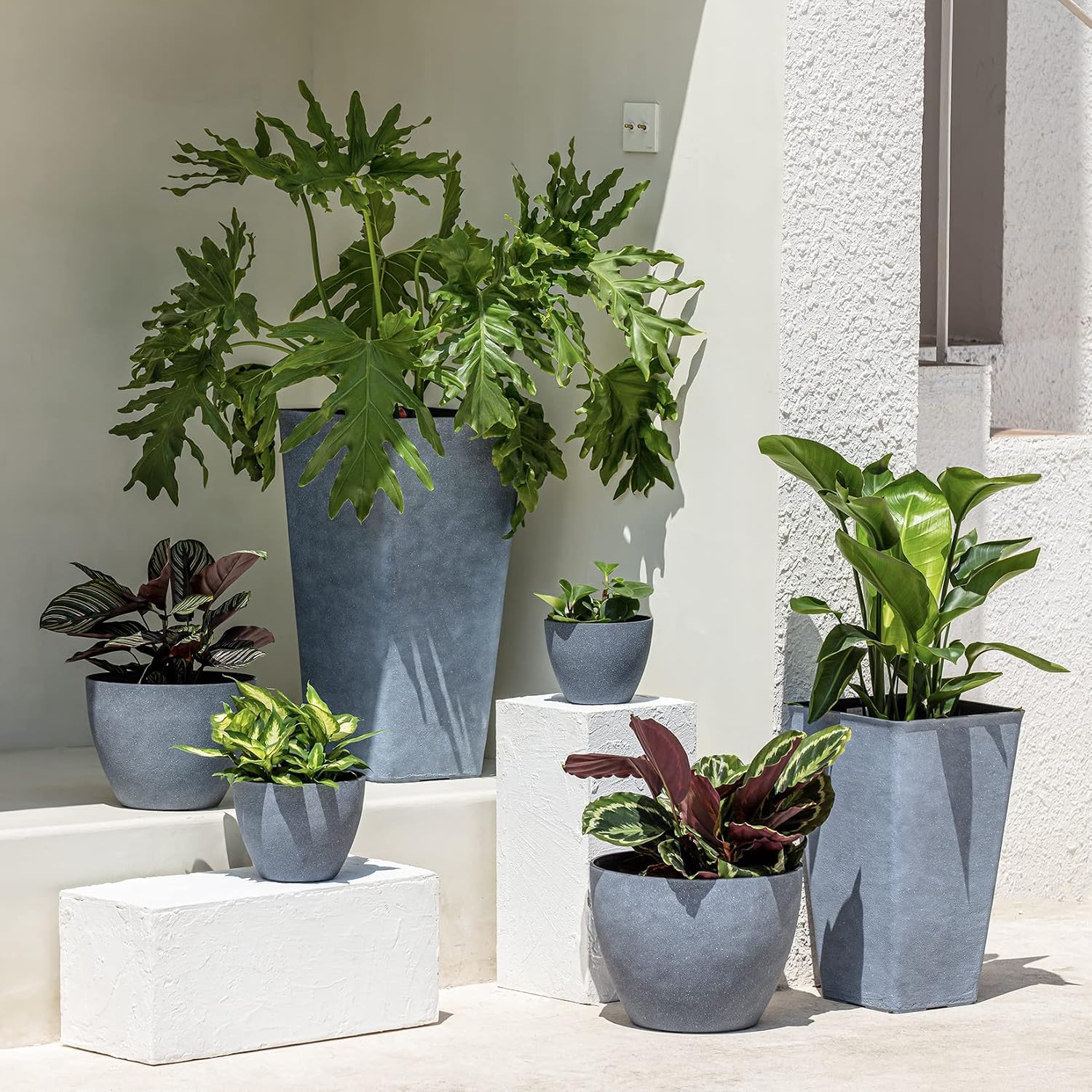 LA JOLIE MUSE Planter Pots, Indoor Outdoor Flower Pot, 8.6+7.5 Inch 2 Pack