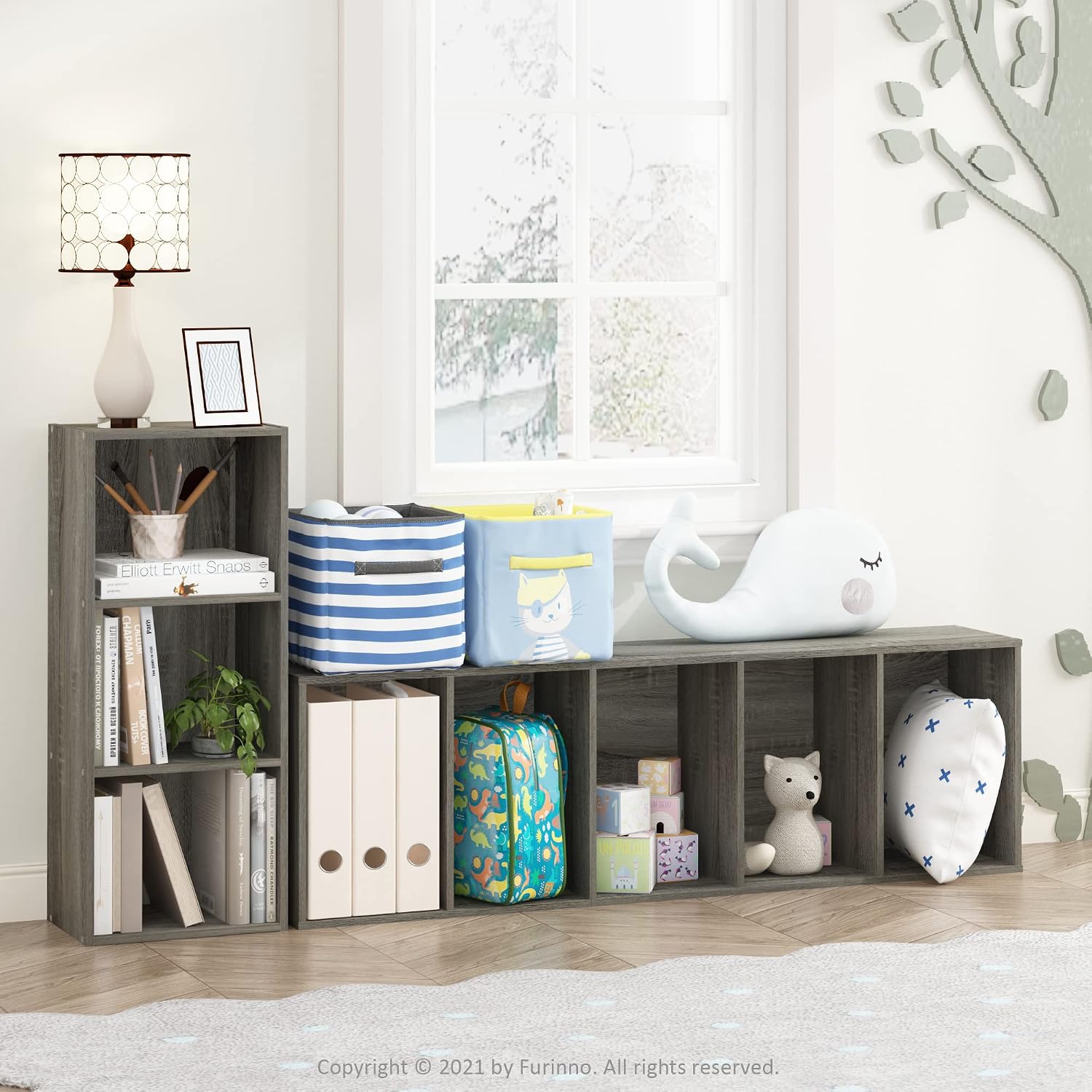 Furinno PASIR Book Shelf, 5-Tier Modern Bookshelf, Open Shelves Bookcase, 9 x 12 x 52, for Living Room, Bedroom, Home Office, Plain White