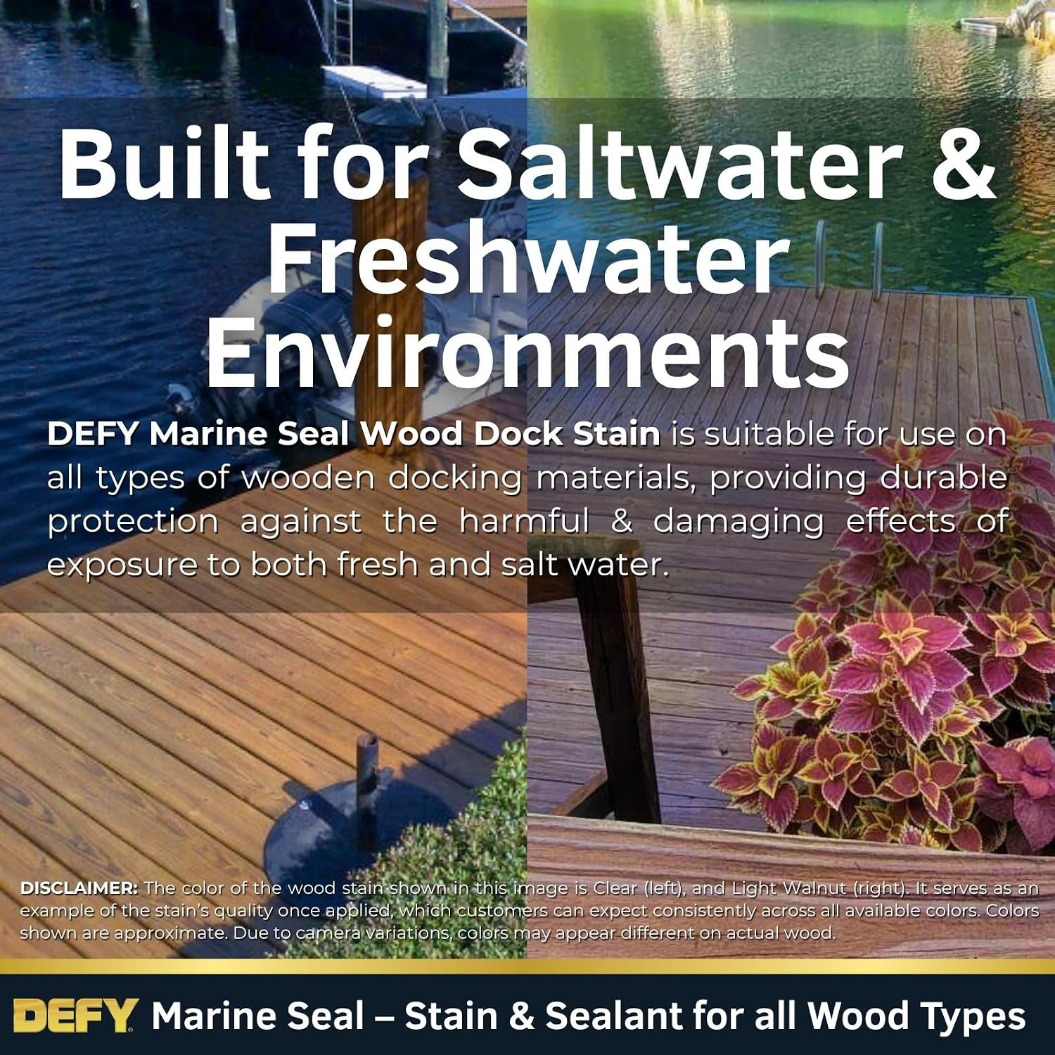 DEFY Marine Seal Semi-Transparent Exterior Wood Stain and Sealer - Waterproof Sealant for Wood Docks, Boat Piers, Marinas, Boardwalks, & More - Cedar Tone - 5 Gallon, Made in USA