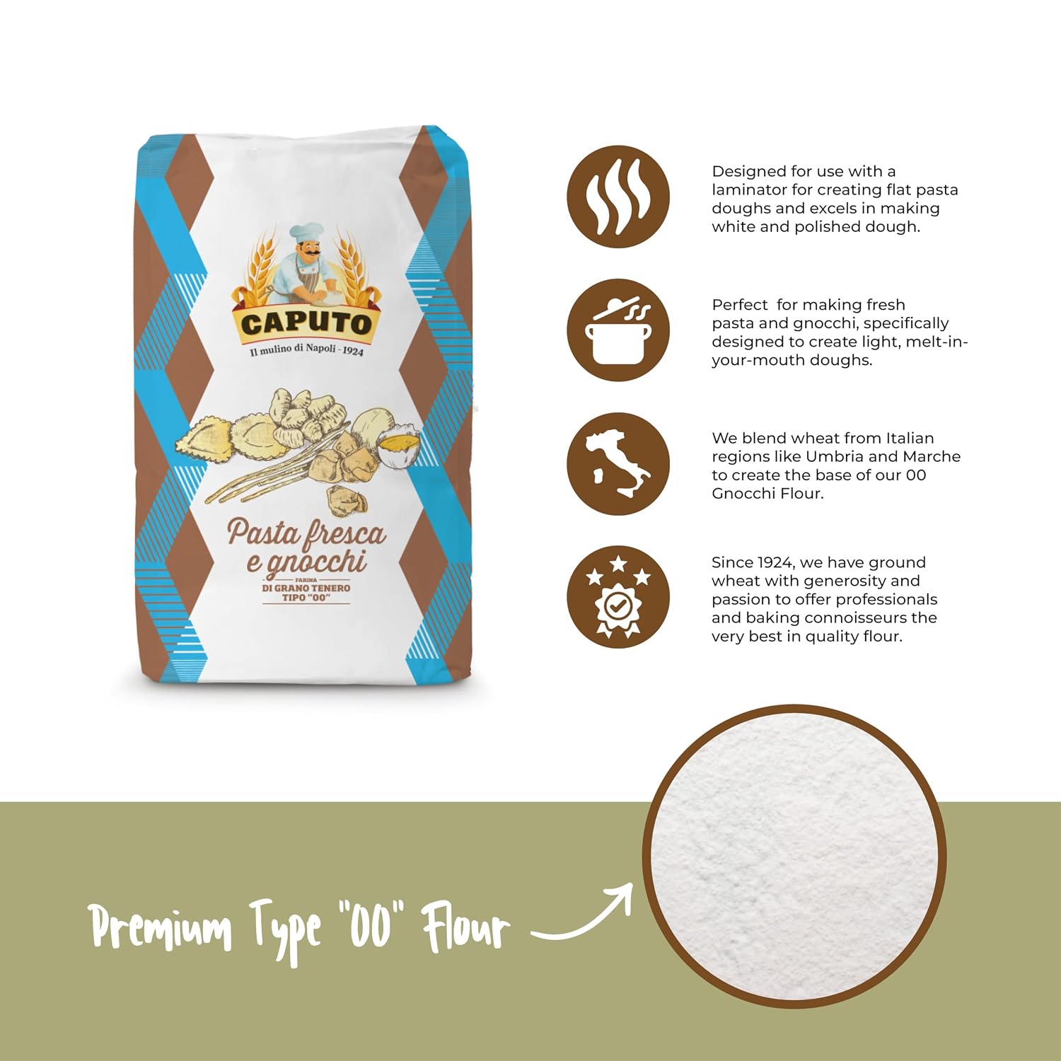 00 Antimo Caputo Pasta & Gnocchi Flour 5 Lb Repack- Italian Double Zero Grain Type - Extracted Wheat Blend - All Natural for Pasta Fresca Dough (5LB