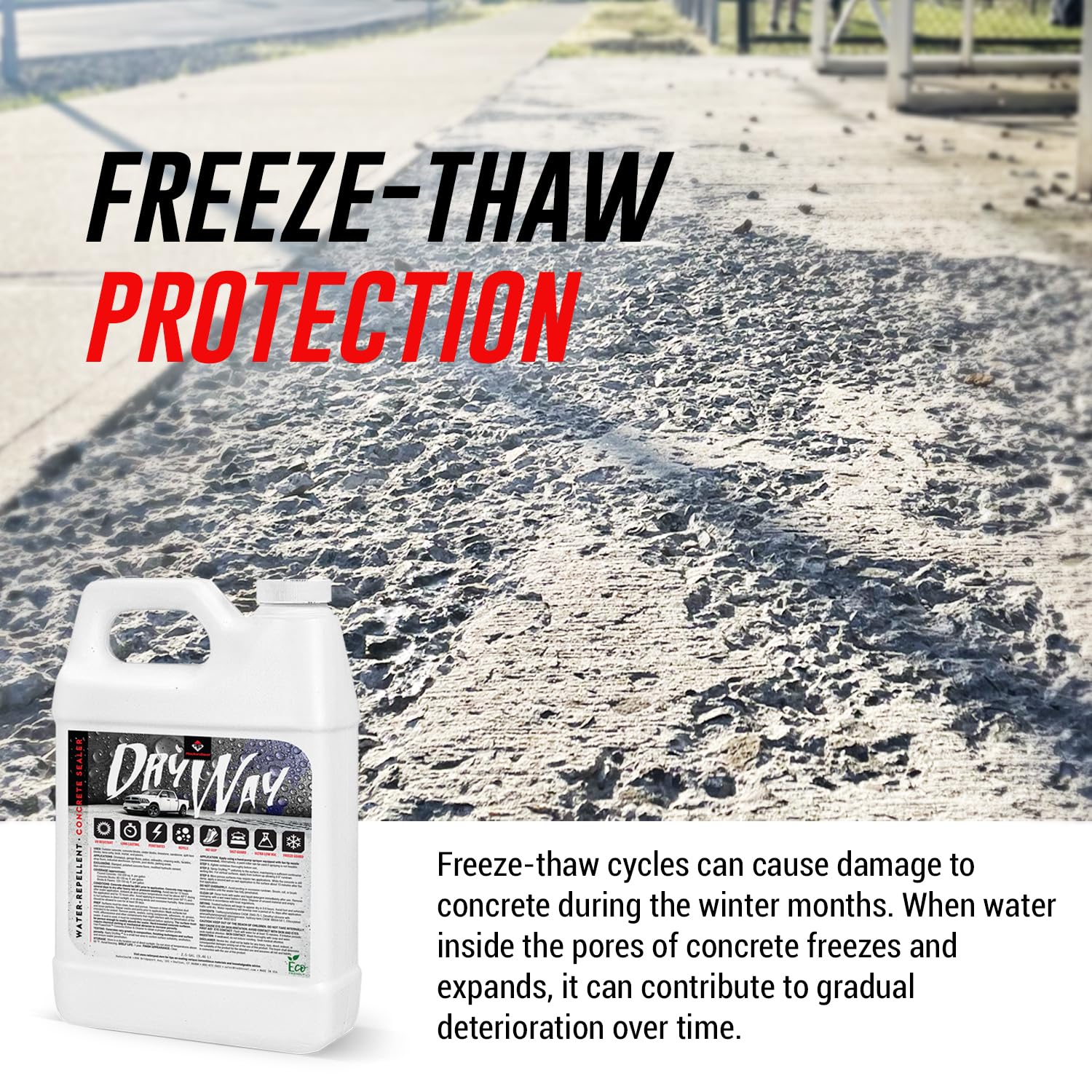 DryWay Silane Siloxane Penetrating Concrete Driveway Sealer, Natural Finish | Breathable Water-Repellent Concrete Sealer for Brick, Pavers, Patios, Pool Decks & Outdoor Concrete - Non-Film Forming