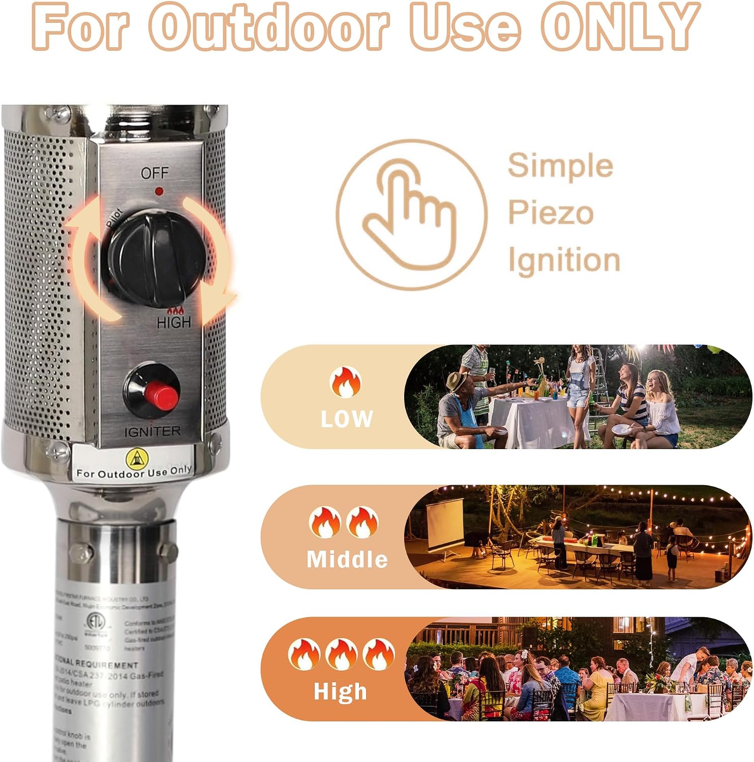 LUCKYERMORE 36, 000 BTU Patio Heater with Wheels, 87”High Outdoor Heater Gas Heat for Commercial and Residential, Stainless Steel Burner