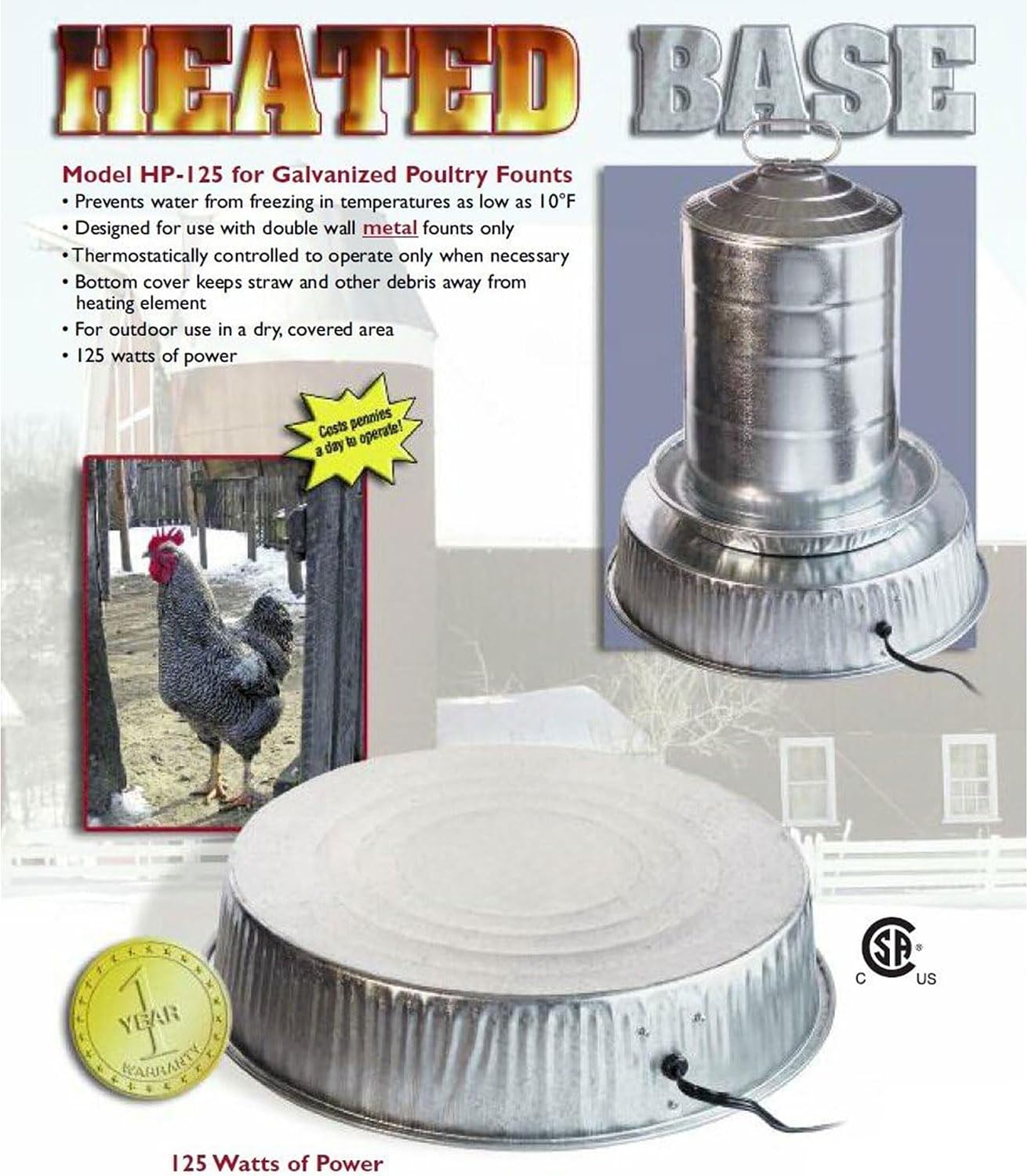 Farm Innovators Heated Poultry Waterer Base, 125 Watts, Metallic, 3-Pack