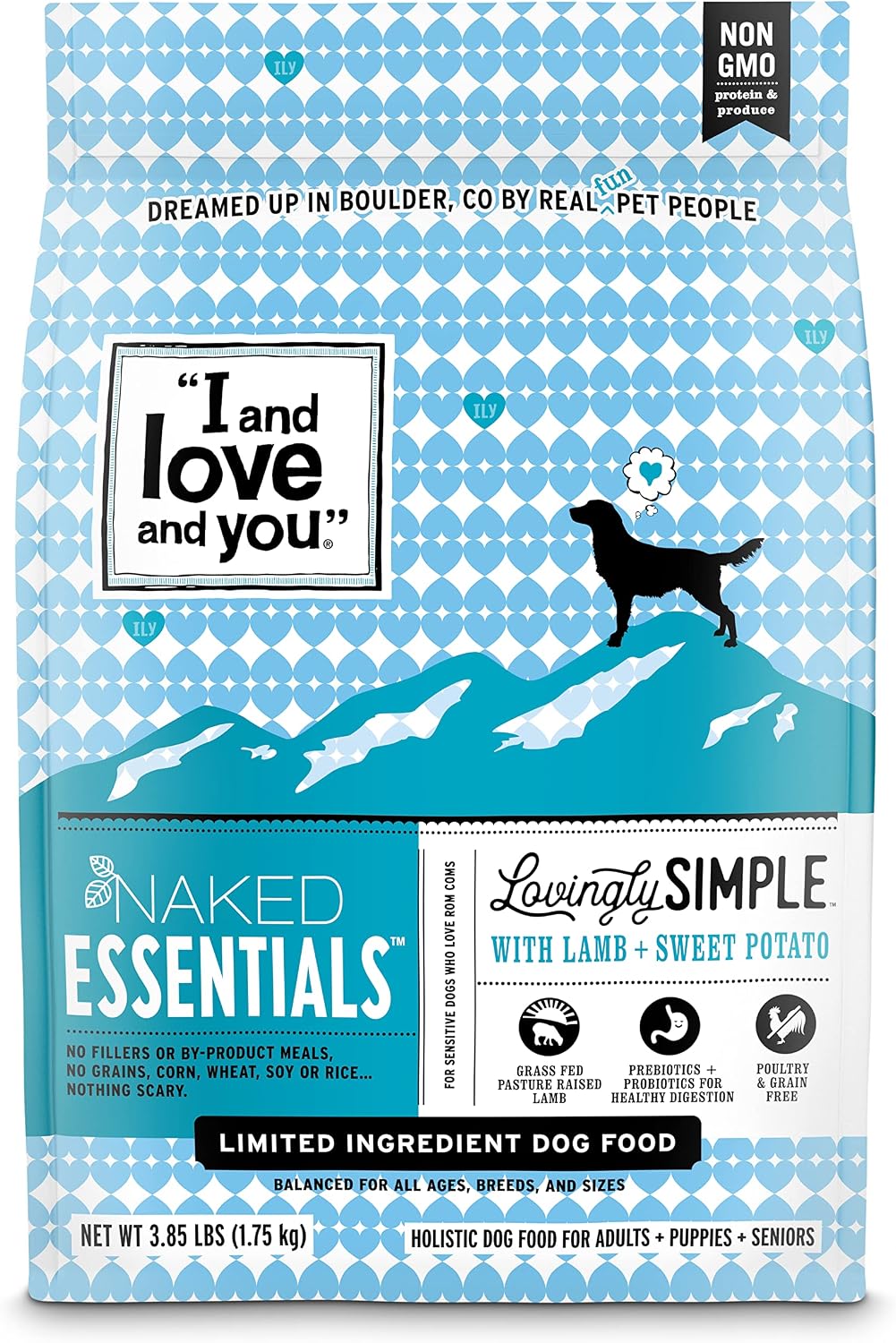 I and love and you Naked Essentials Dry Dog Food - Lamb + Bison - High Protein, Real Meat, No Fillers, Prebiotics + Probiotics, 4lb Bag