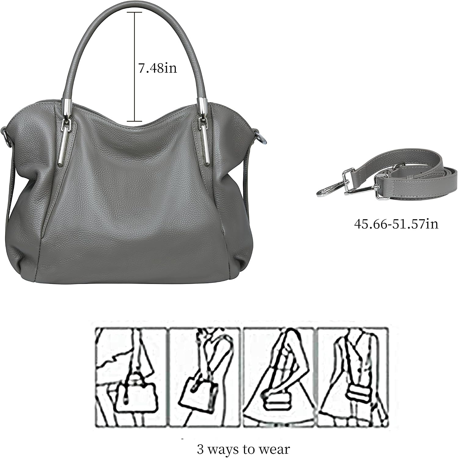 HESHE Leather Shoulder Purses for Women Tote Handbags Satchel Hobo Handbag | Designer Genuine Leather Travel Top Handle Work Bag Ladies Crossbody Purses Adjustable Straps Large Capacity Zippered Closure