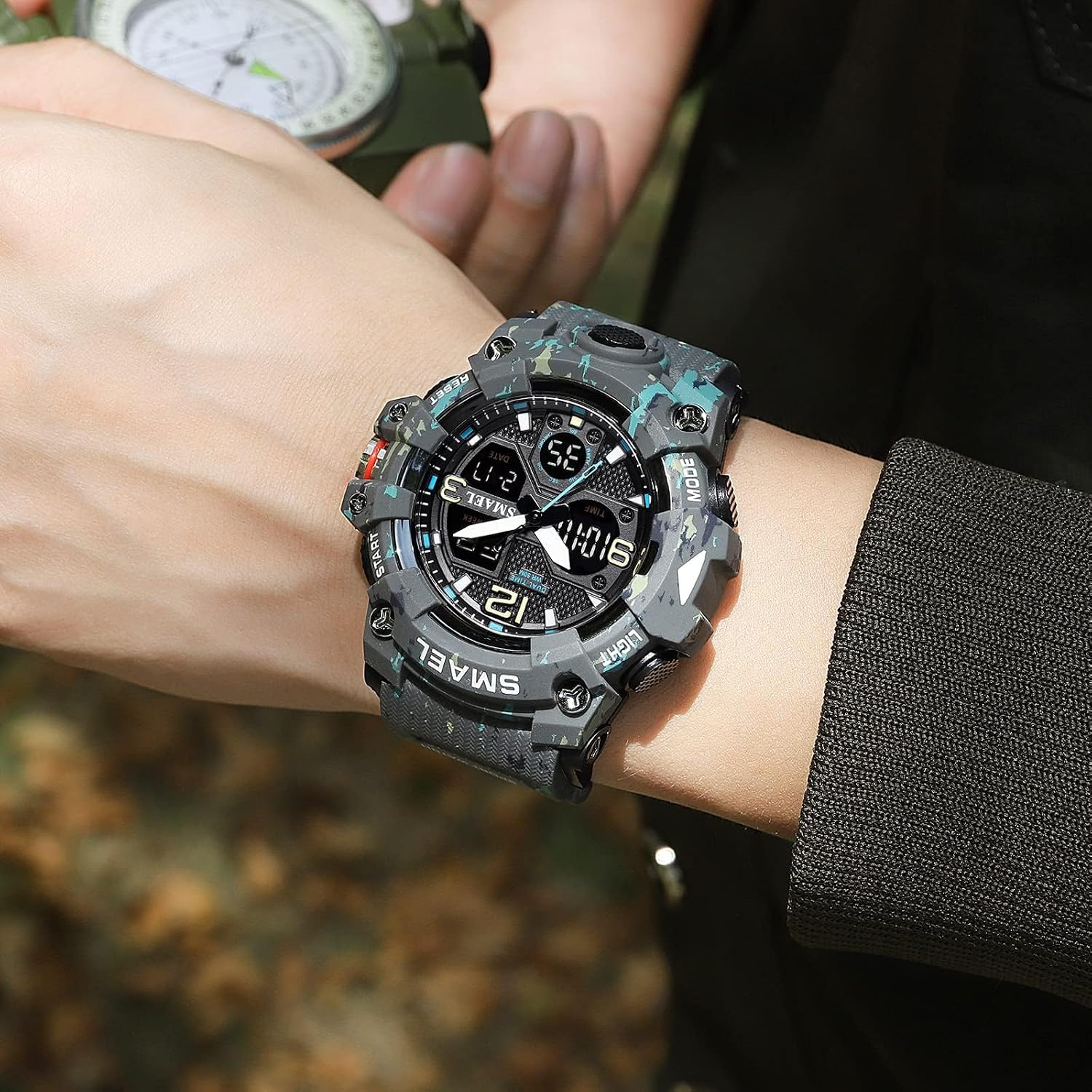 Gosasa Men's Large Face Outdoor Sports Watches Military S-Shock Watch Waterproof, Backlight, Alarm, Stopwatch Features - Rugged Wristwatch for Training, Hiking, and Adventure
