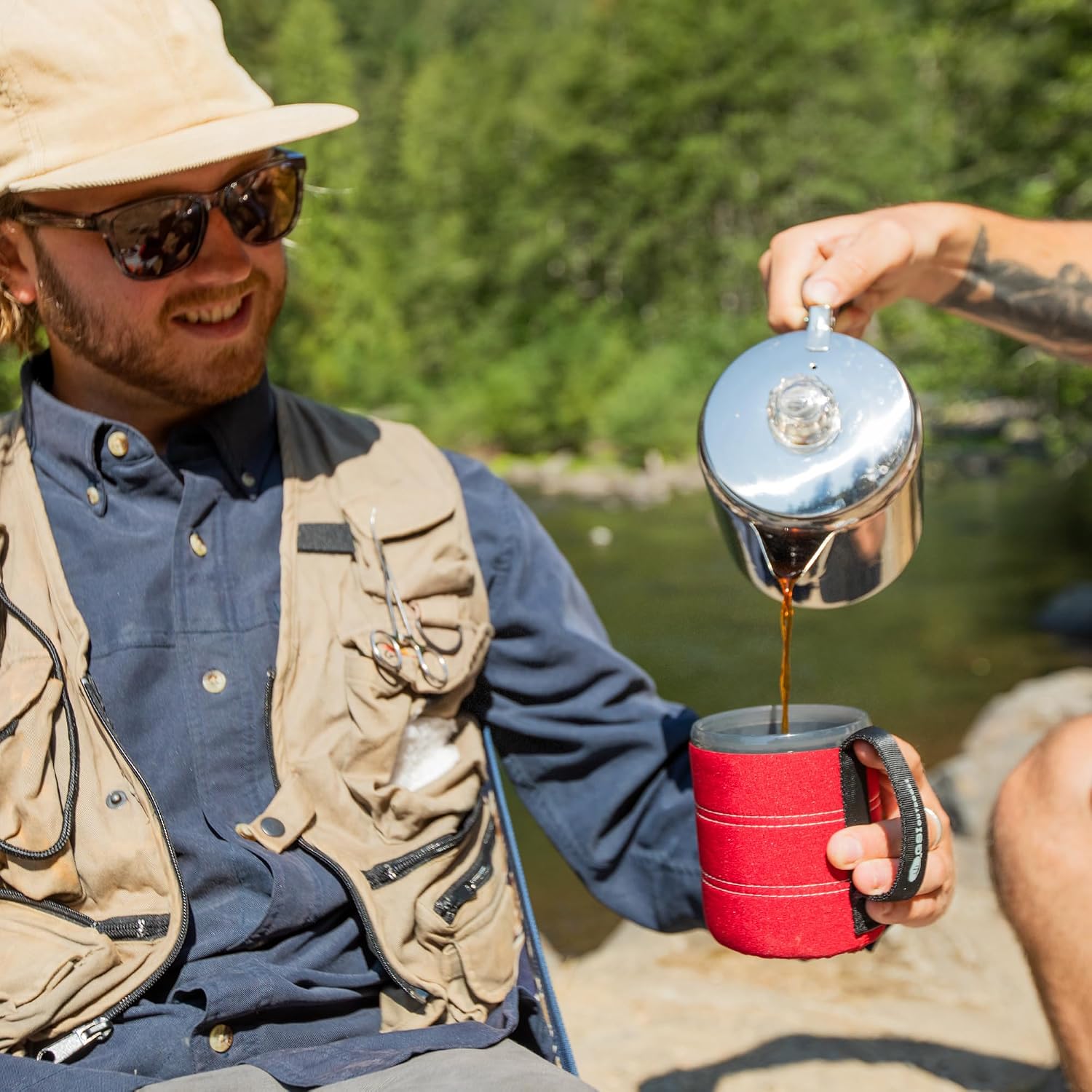 GSI Outdoors Percolator Coffee Pot I Glacier Stainless Steel with Silicone Handle for Camping, Backpacking, Travel, RV & Hunting - Stove Safe