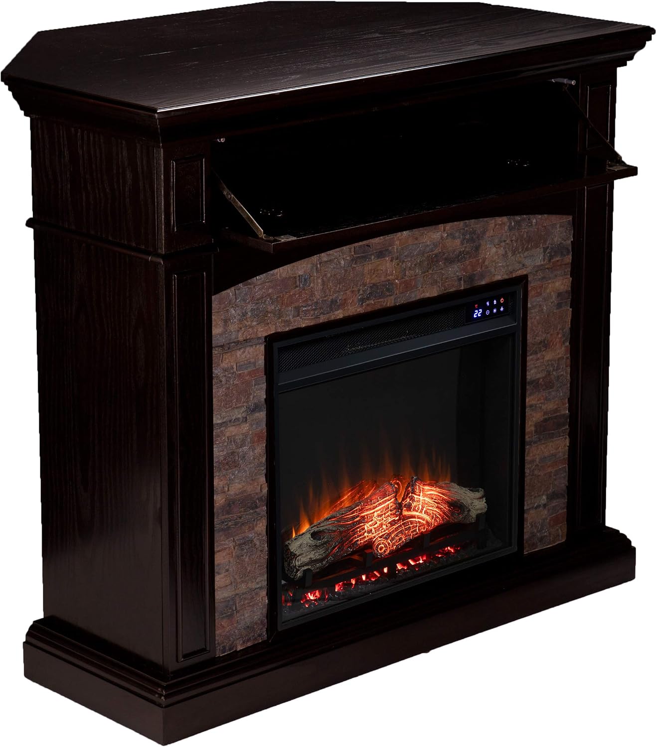 SEI Furniture - Grantham Convertible Touch Screen Electric Fireplace - Transitional Design, Brown Glass and Wood - Ideal for Living Room