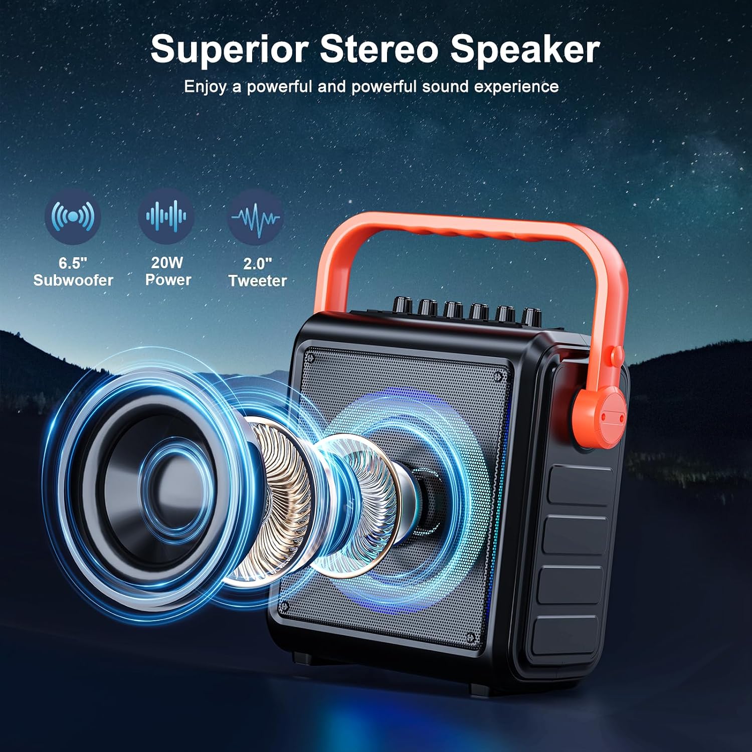Karaoke Machine with 2 Wireless Microphones for Adults & Kids, 8000mAh Portable Bluetooth Speaker PA System with Lights, Supports AUX in/TF Card/FM/REC, Microphone Speaker Set for Home Party, Outdoor